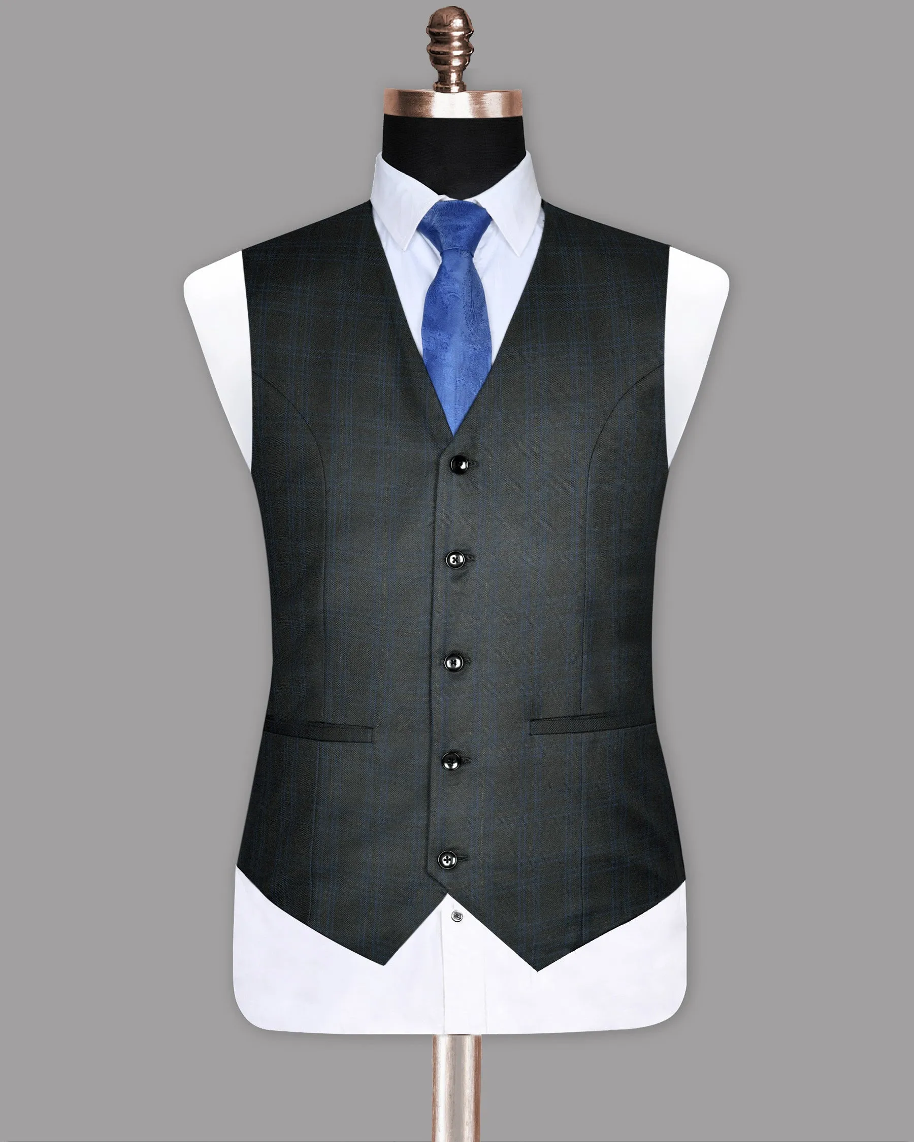 Charcoal with Blue windowpane Wool Blend Waistcoat sold by French Crown product image thumbnail 2