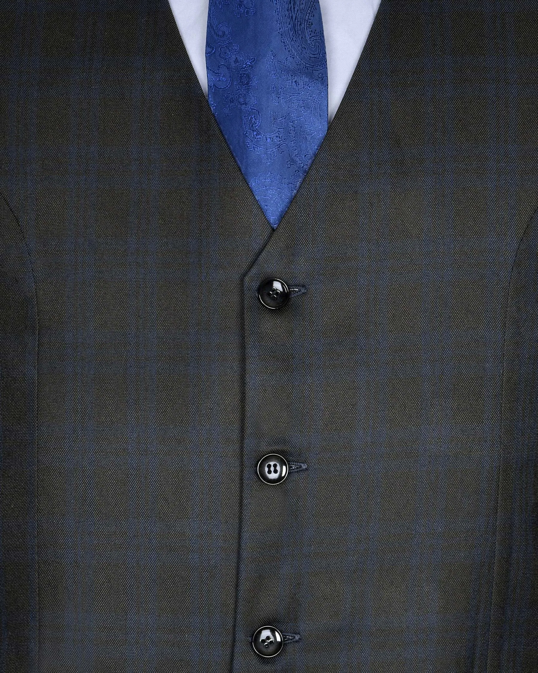 Charcoal with Blue windowpane Wool Blend Waistcoat sold by French Crown product image thumbnail 4