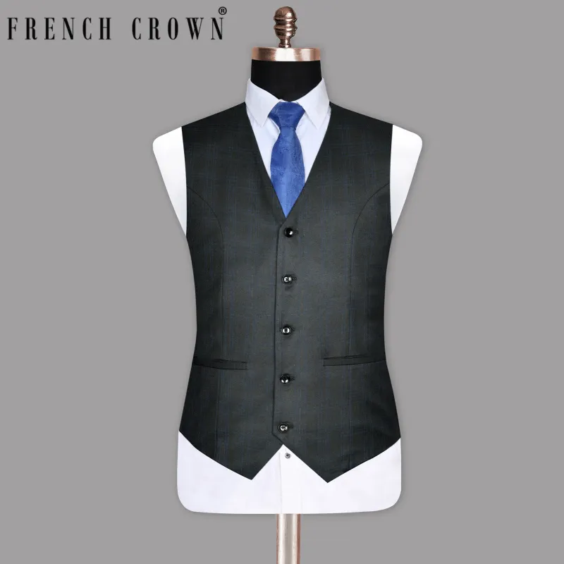 Charcoal with Blue windowpane Wool Blend Waistcoat sold by French Crown