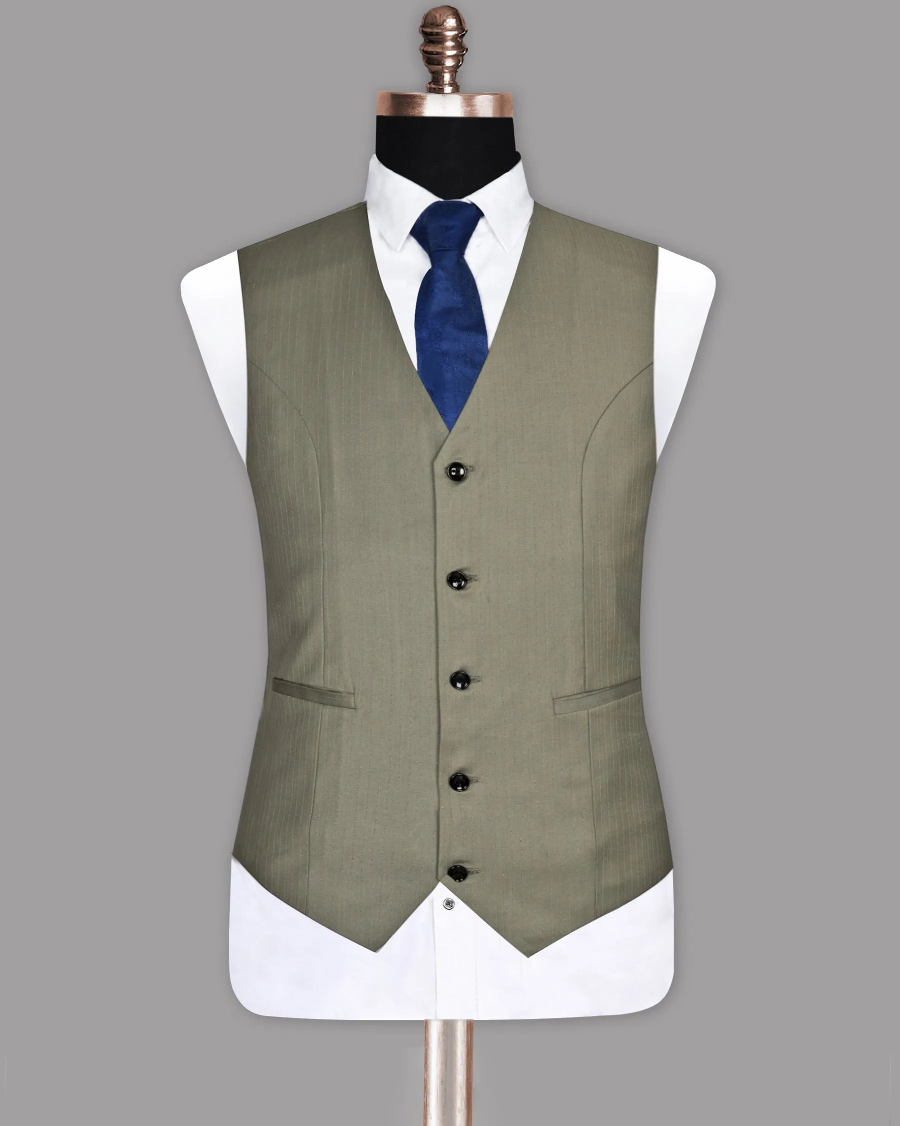 Silver Pinstriped Wool Blend Waistcoat sold by French Crown product image thumbnail 2