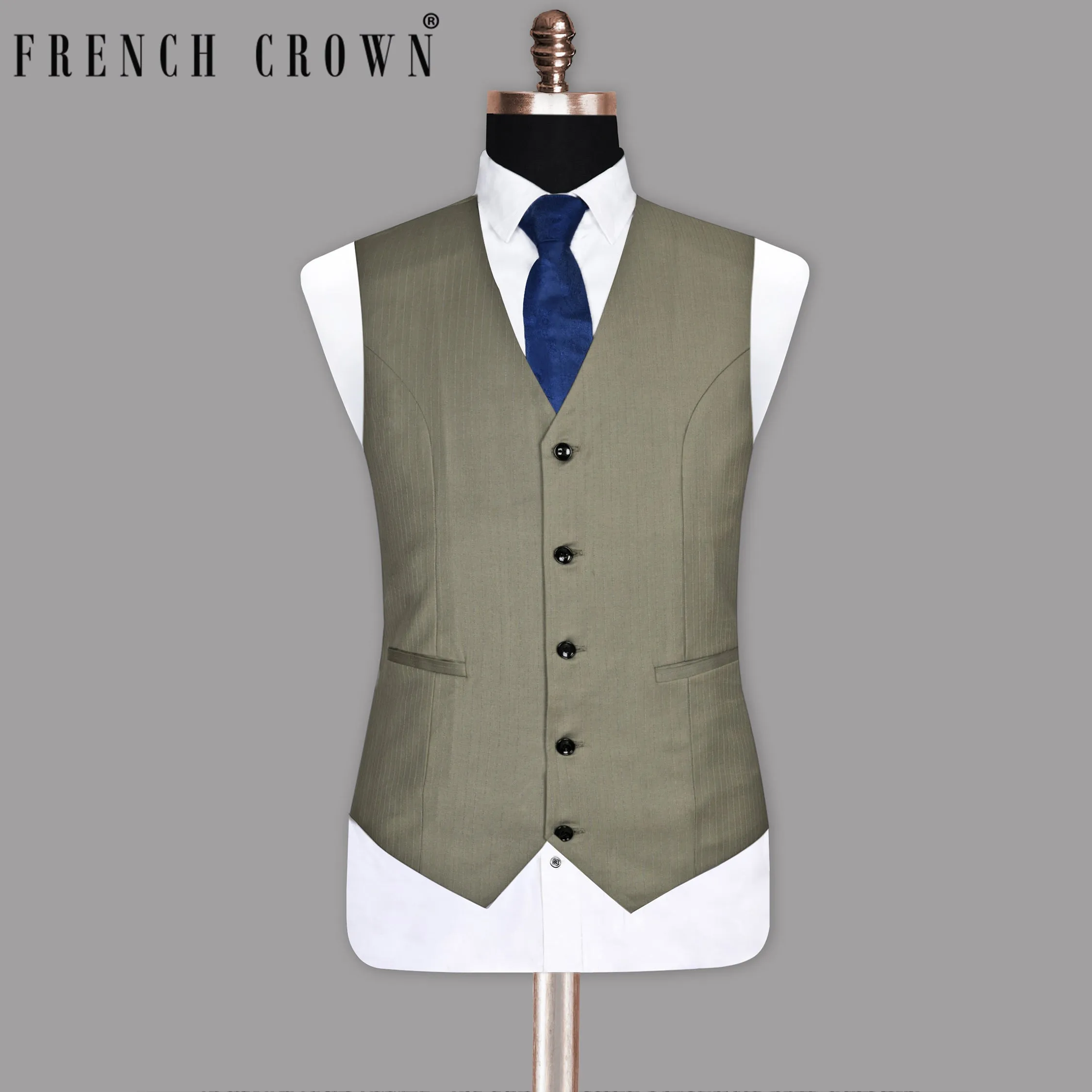 Silver Pinstriped Wool Blend Waistcoat sold by French Crown