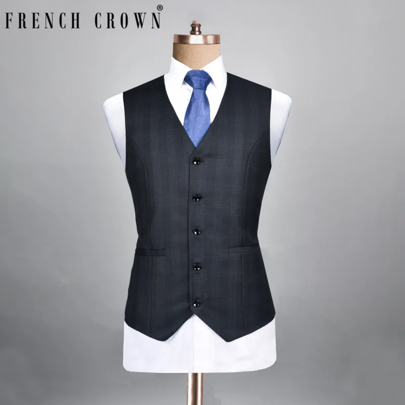 Charcoal Plaid Wool blend Waistcoat made by French Crown