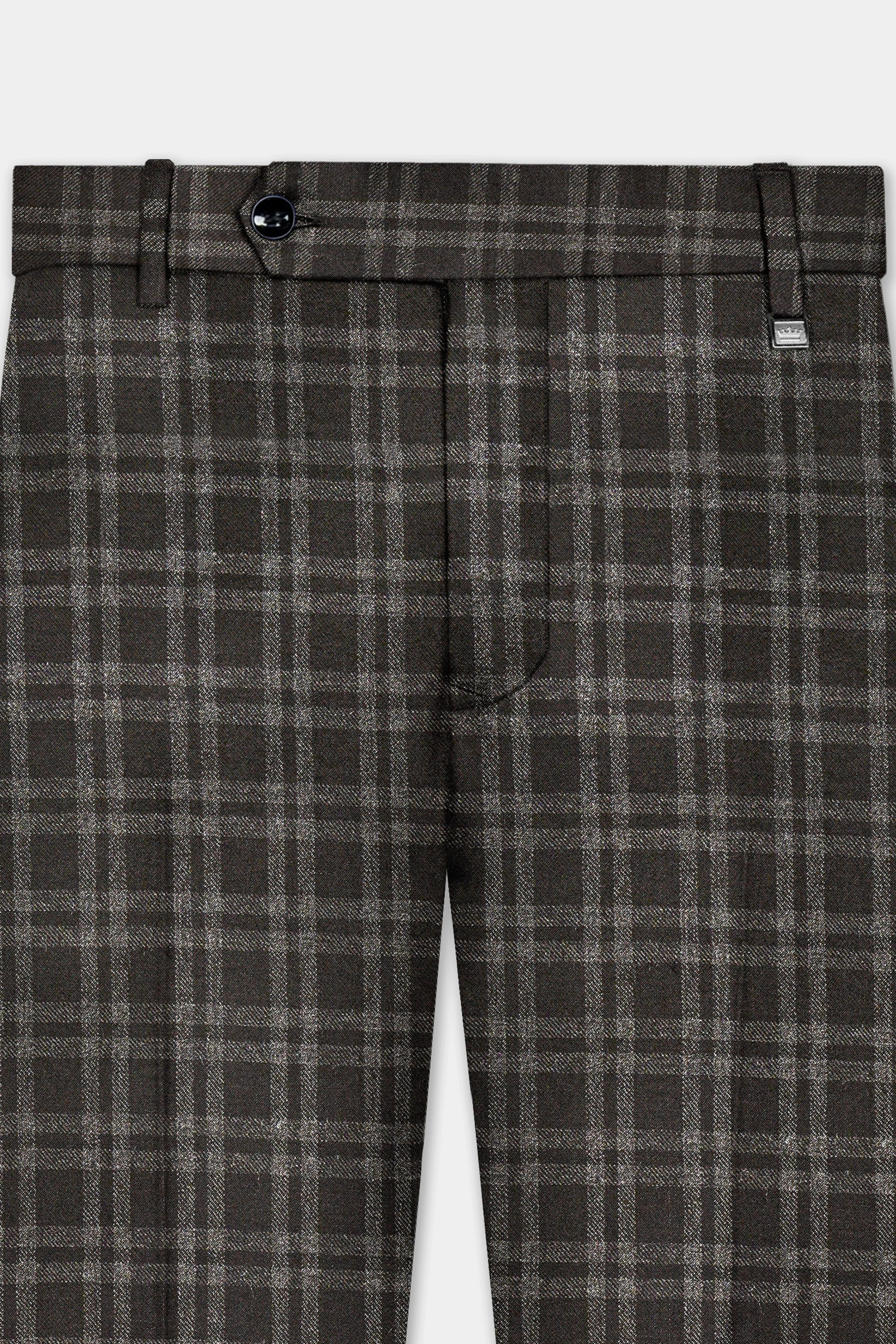 Espresso Brown Plaid Wool Blend Stretchable Waistband Pant sold by French Crown product image thumbnail 4