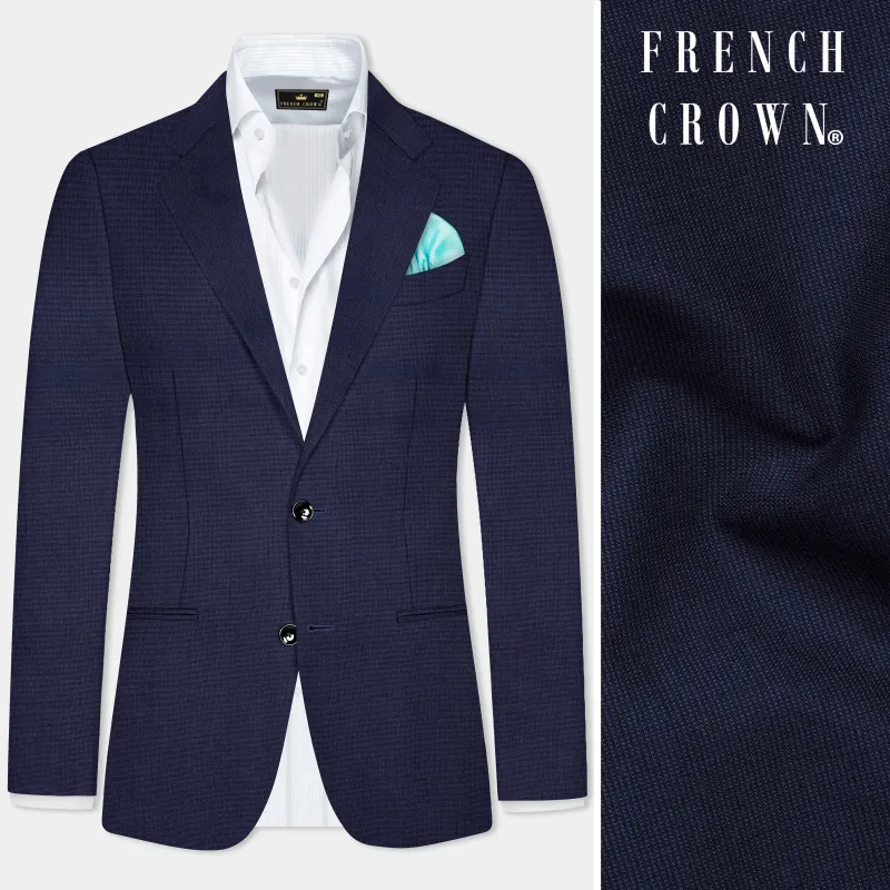 Firefly Blue Textured Wool Blend Single Breasted Blazer sold by French Crown