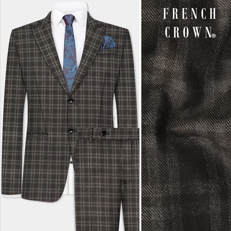 Espresso Brown Plaid Wool Blend Single Breasted Suit made by French Crown