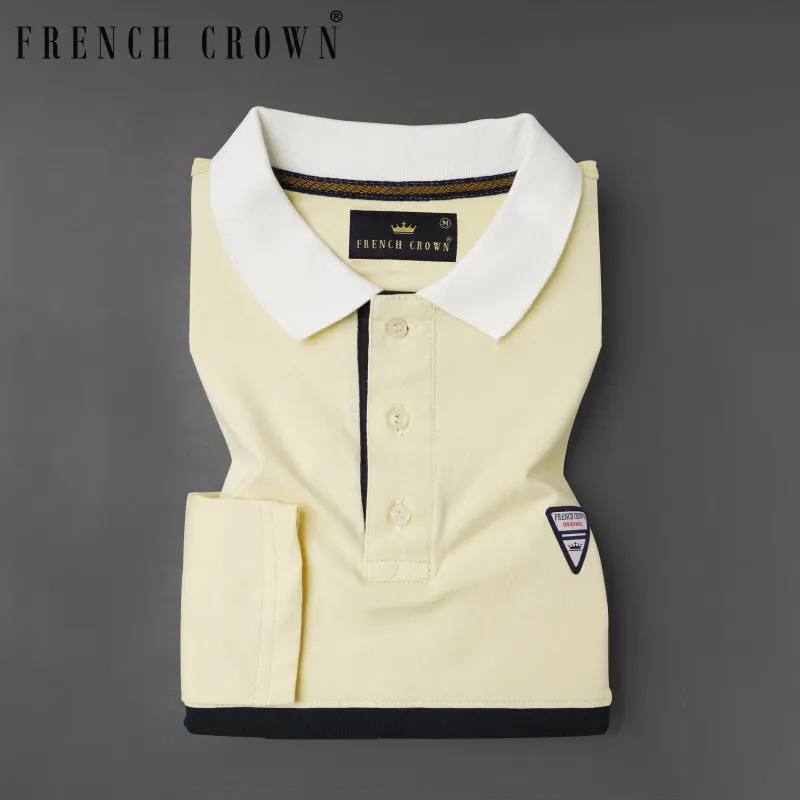 Periglacial Cream with Zeus Black Patch Design Organic Cotton Mercerised Pique Polo sold by French Crown