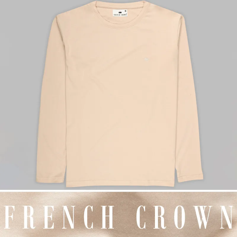 Beige Full-Sleeve Super soft Premium Cotton T-shirt sold by French Crown