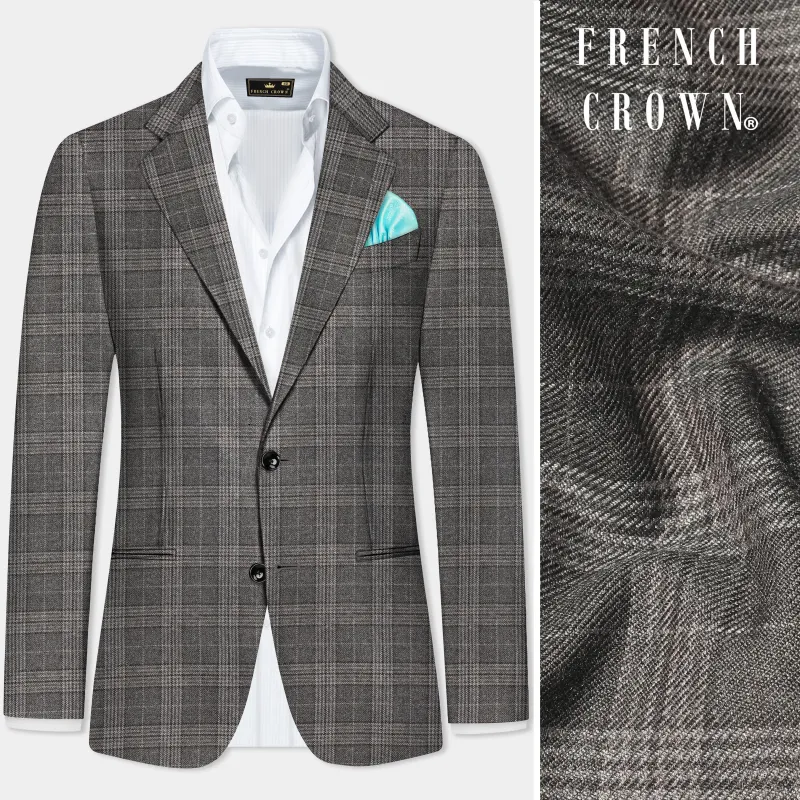 Iridium Gray Plaid Tweed Wool Blend Single Breasted Blazer sold by French Crown