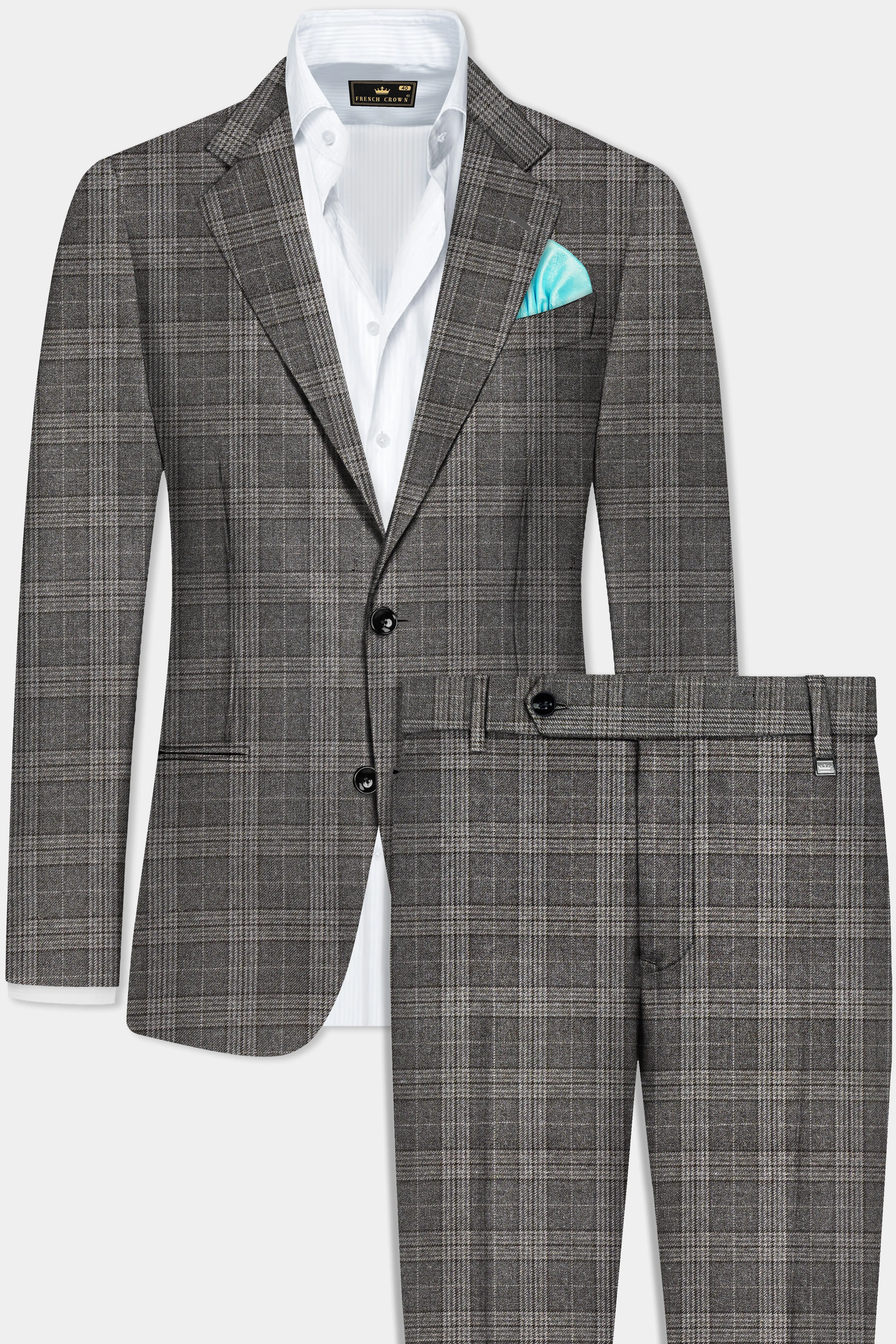Iridium Gray Plaid Tweed Wool Blend Single Breasted Suit sold by French Crown product image thumbnail 2