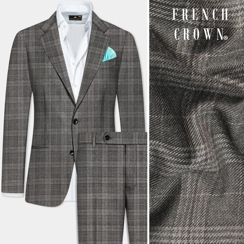 Iridium Gray Plaid Tweed Wool Blend Single Breasted Suit made by French Crown