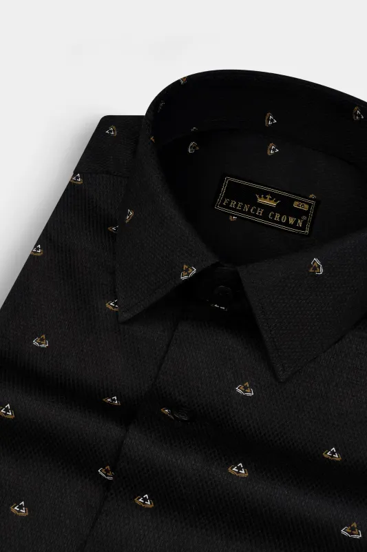 Sandy Taupe and Black Printed Dobby Textured Premium Cotton Shirt sold by French Crown