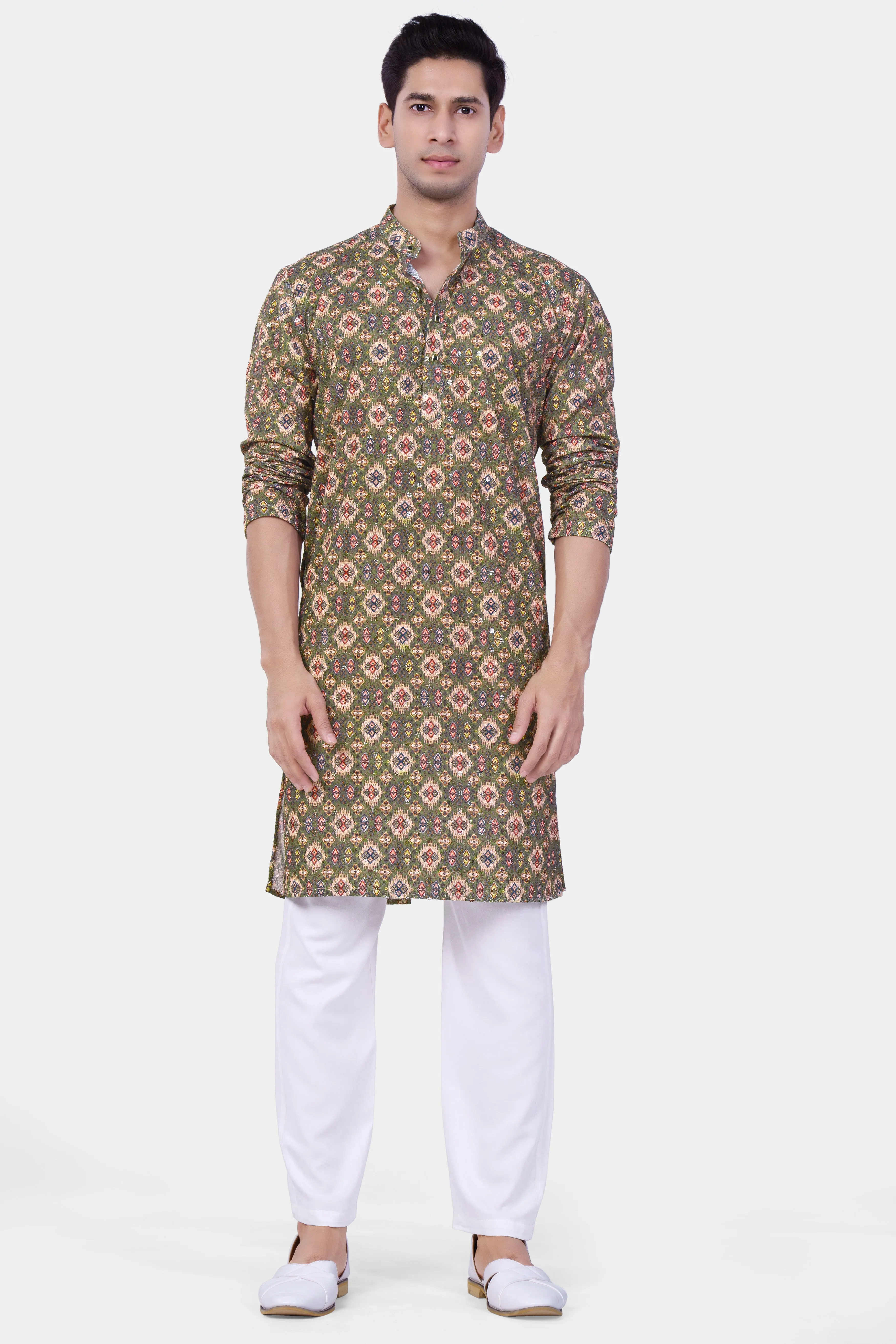Finch Green And Coffee Brown MultiColour Designer Embroidered Kurta Set sold by French Crown product image thumbnail 2
