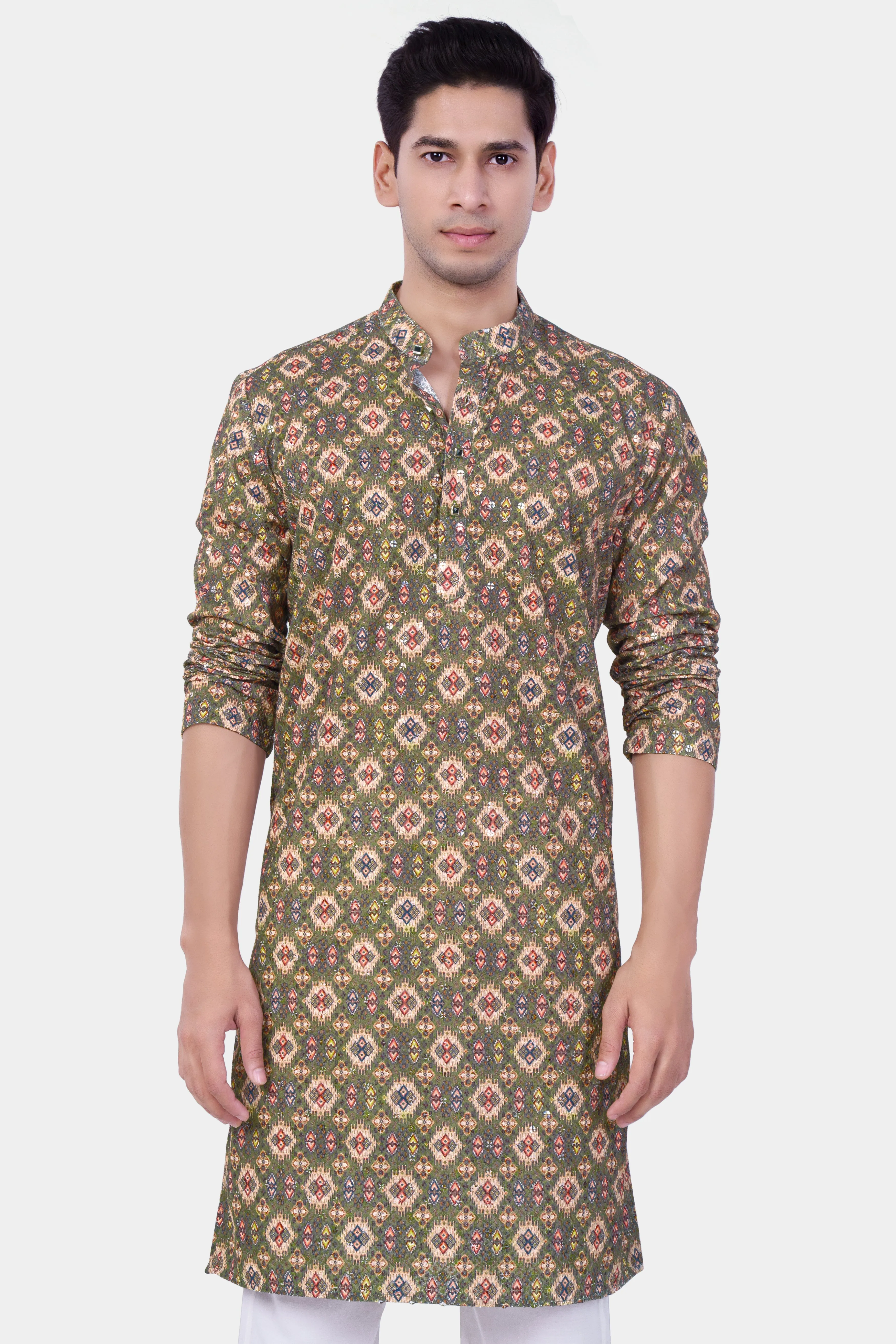 Finch Green And Coffee Brown MultiColour Designer Embroidered Kurta Set sold by French Crown product image thumbnail 5