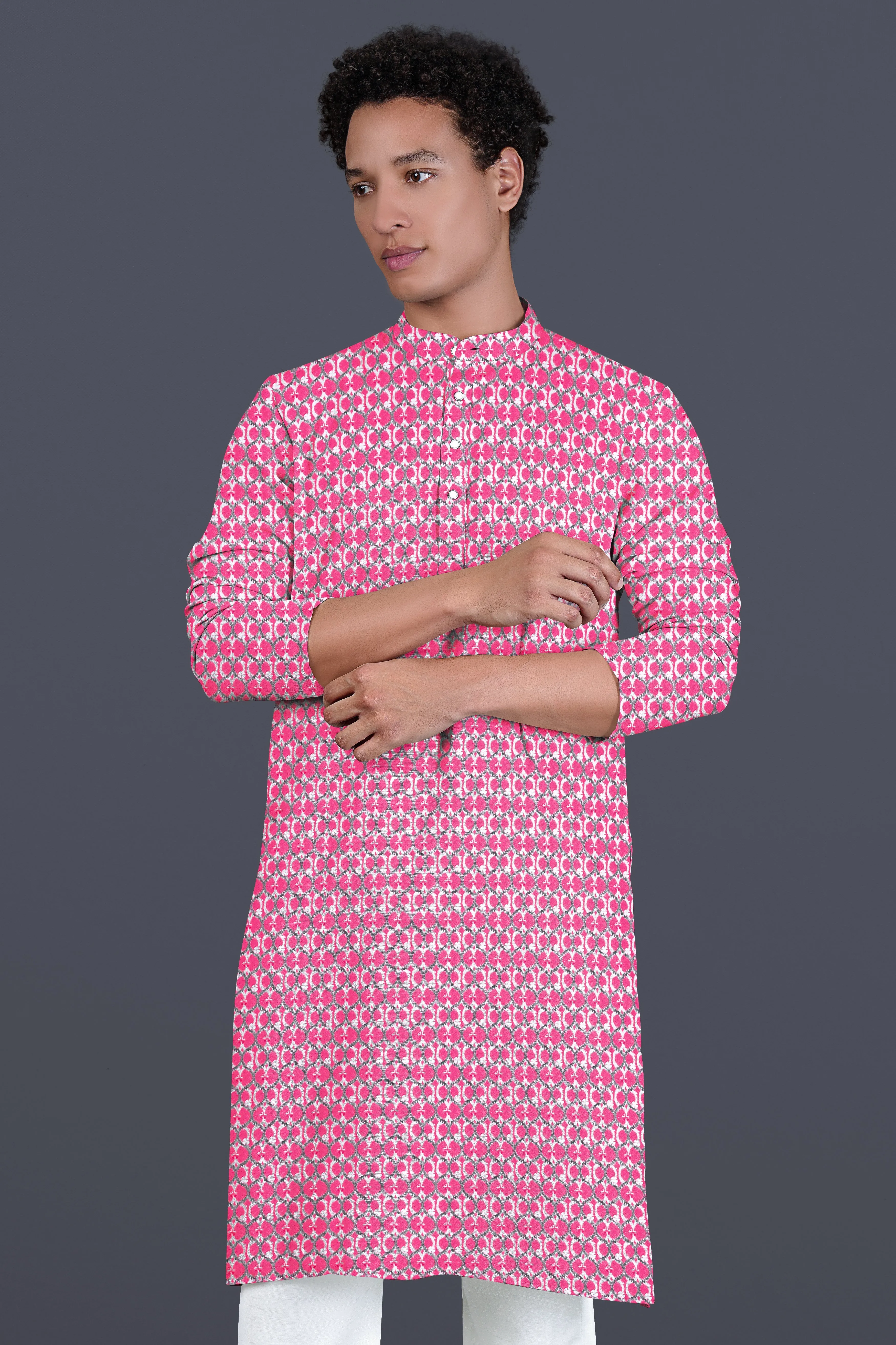French Rose Pink And Bright White Designer Embroidered Kurta sold by French Crown product image thumbnail 2