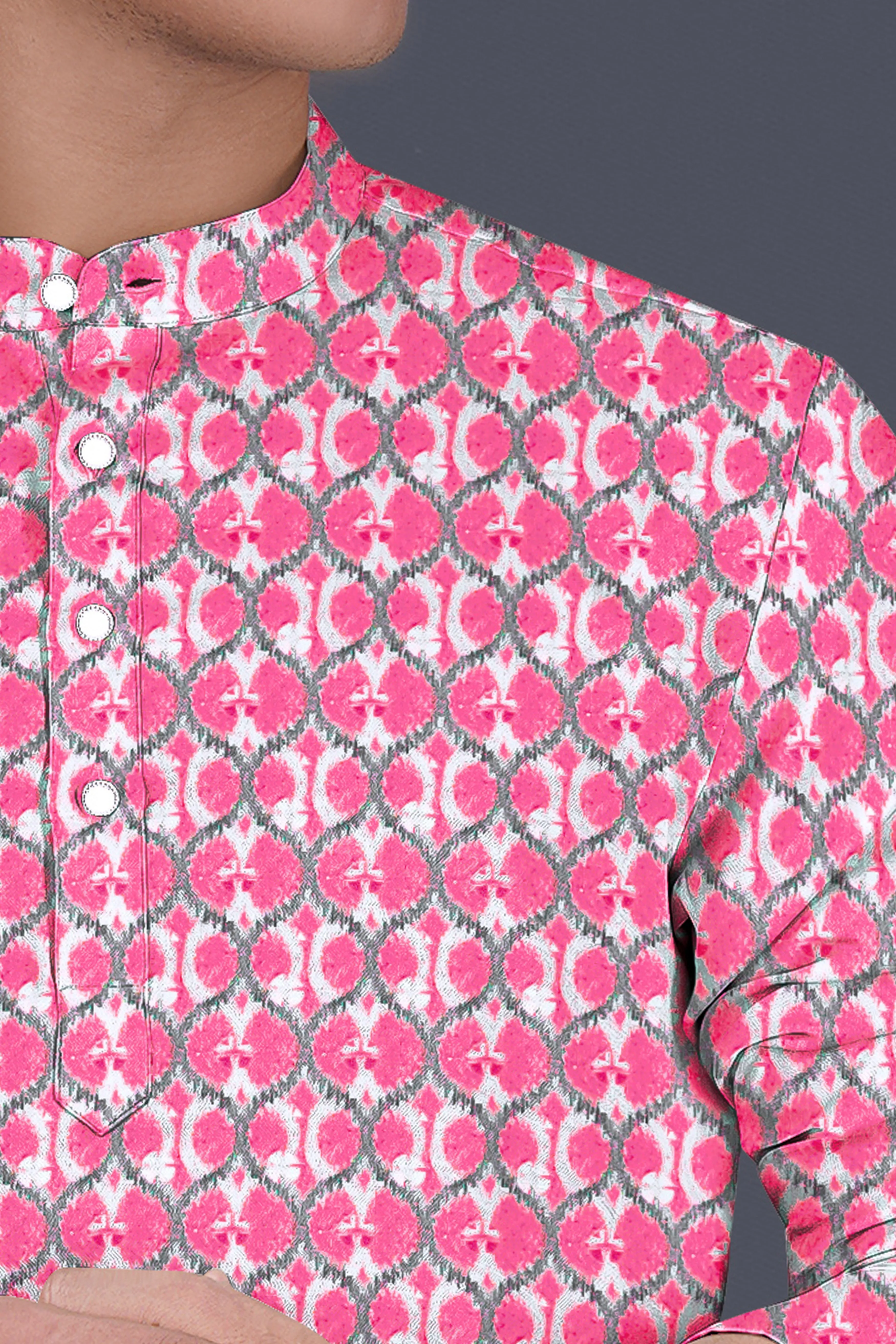 French Rose Pink And Bright White Designer Embroidered Kurta sold by French Crown product image thumbnail 4