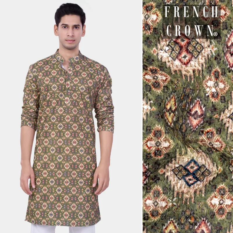 Finch Green And Coffee Brown MultiColour Designer Embroidered Kurta sold by French Crown