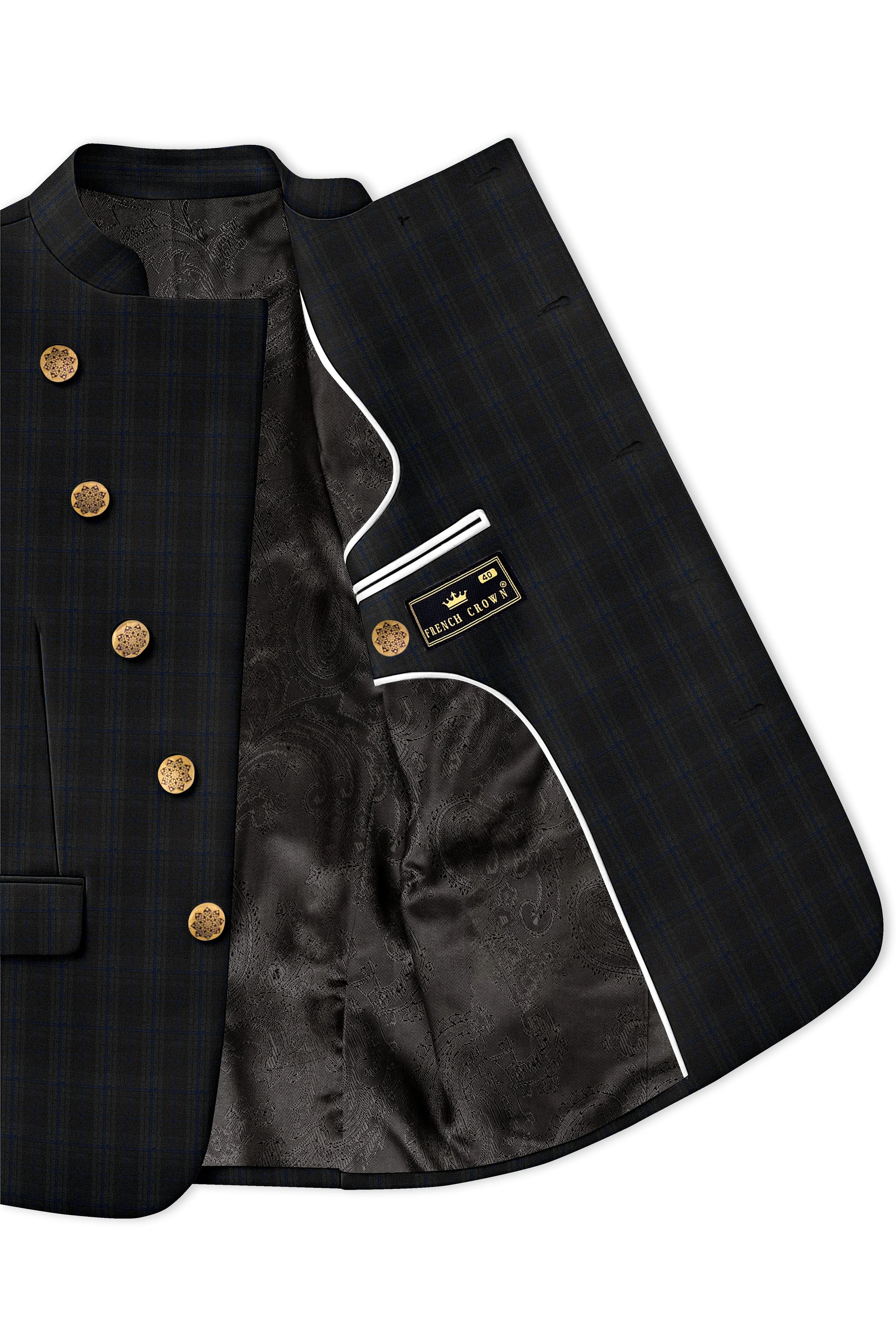 Thunder brown Plaid Cross Placket Bandhgala Wool Rich Suit sold by French Crown product image thumbnail 5