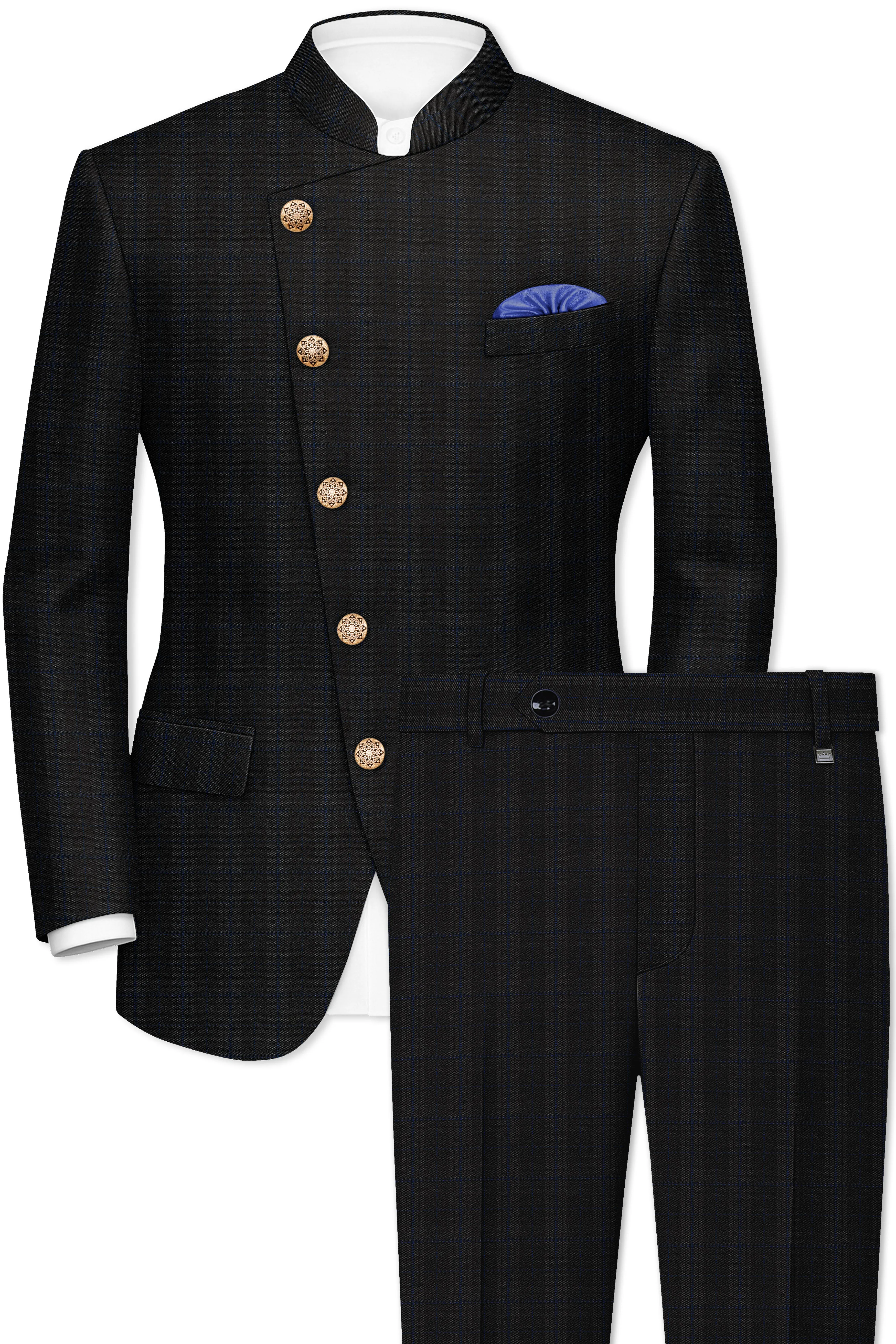 Thunder brown Plaid Cross Placket Bandhgala Wool Rich Suit sold by French Crown product image thumbnail 2