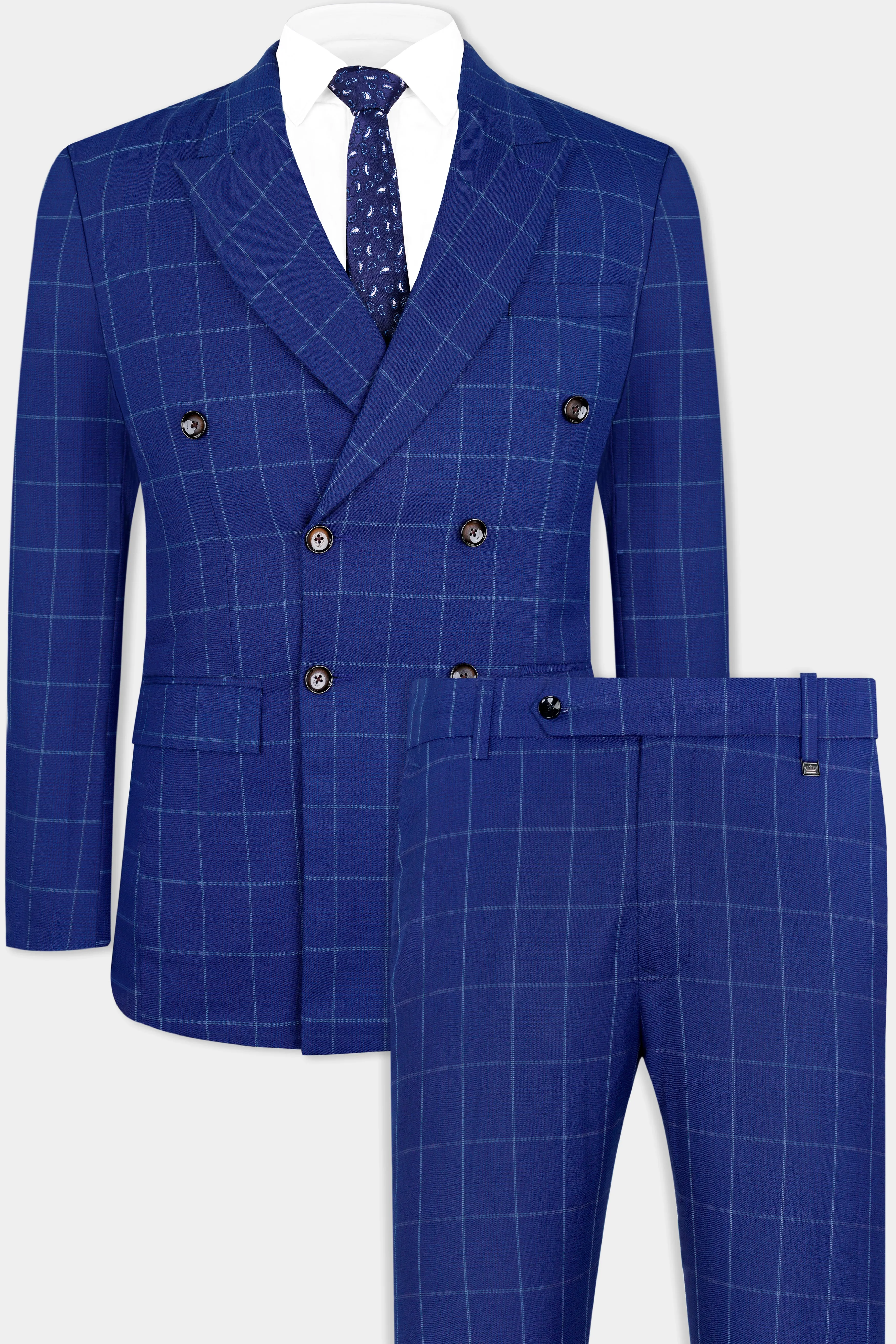 Lapis Blue Windowpane Wool Rich Double Breasted Suit sold by French Crown product image thumbnail 2