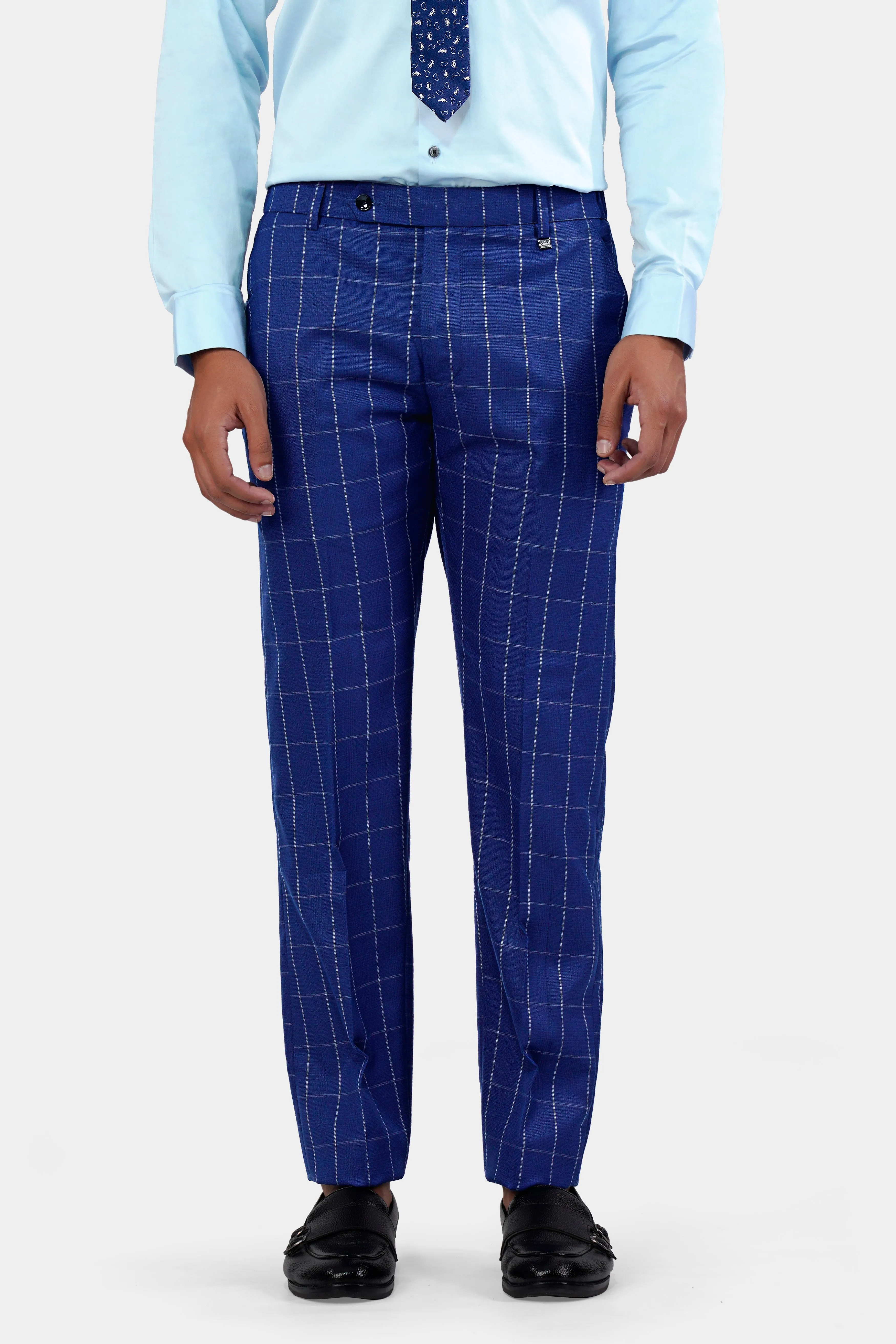 Lapis Blue Windowpane Wool Rich Double Breasted Suit sold by French Crown product image thumbnail 5