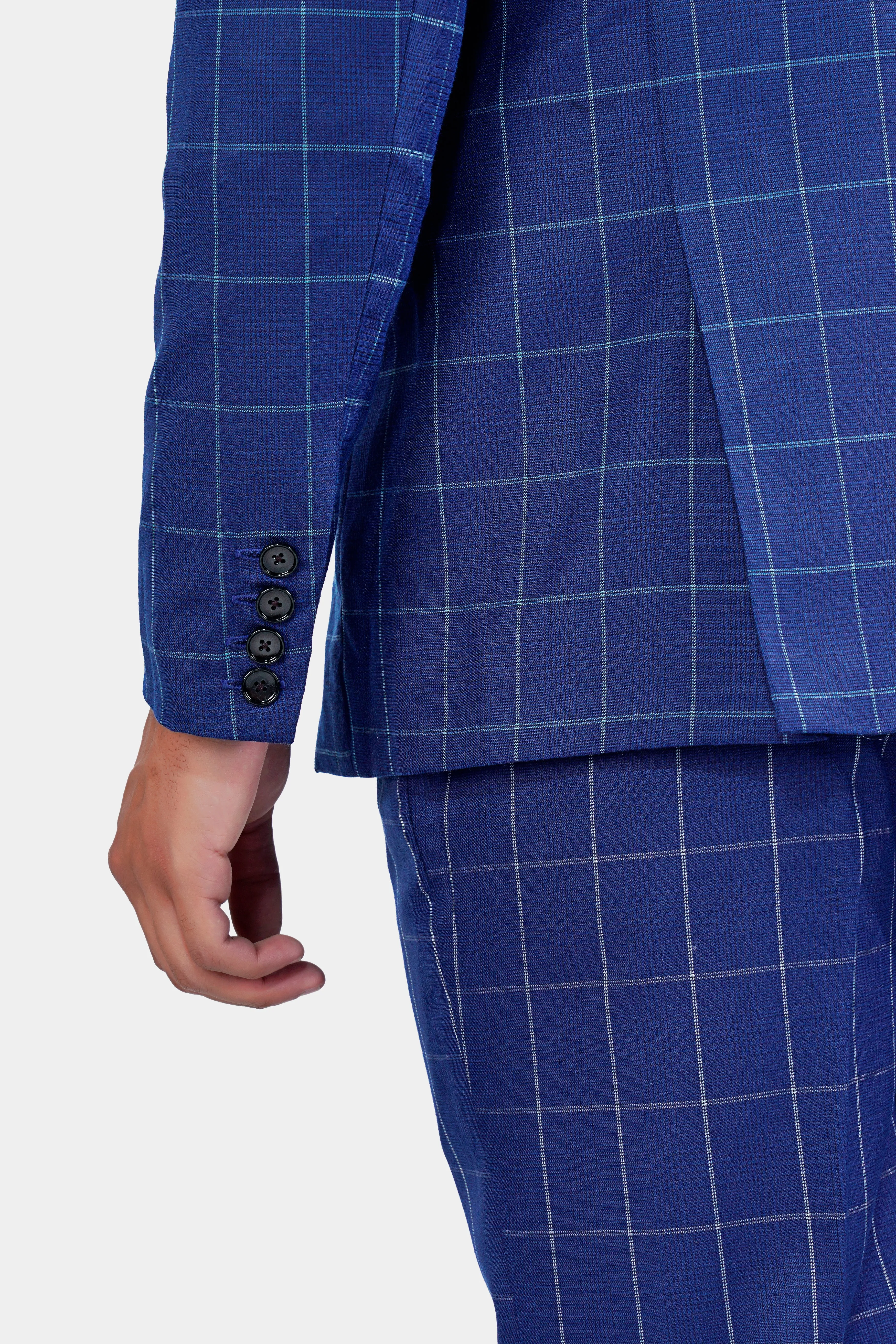 Lapis Blue Windowpane Wool Rich Double Breasted Suit sold by French Crown product image thumbnail 4