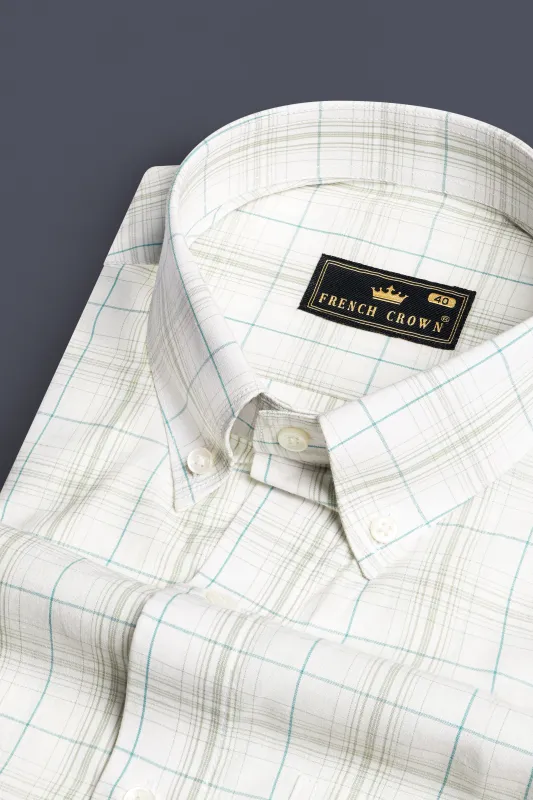 Bright White with Porcelain Brown Checkered Premium Cotton Shirt sold by French Crown