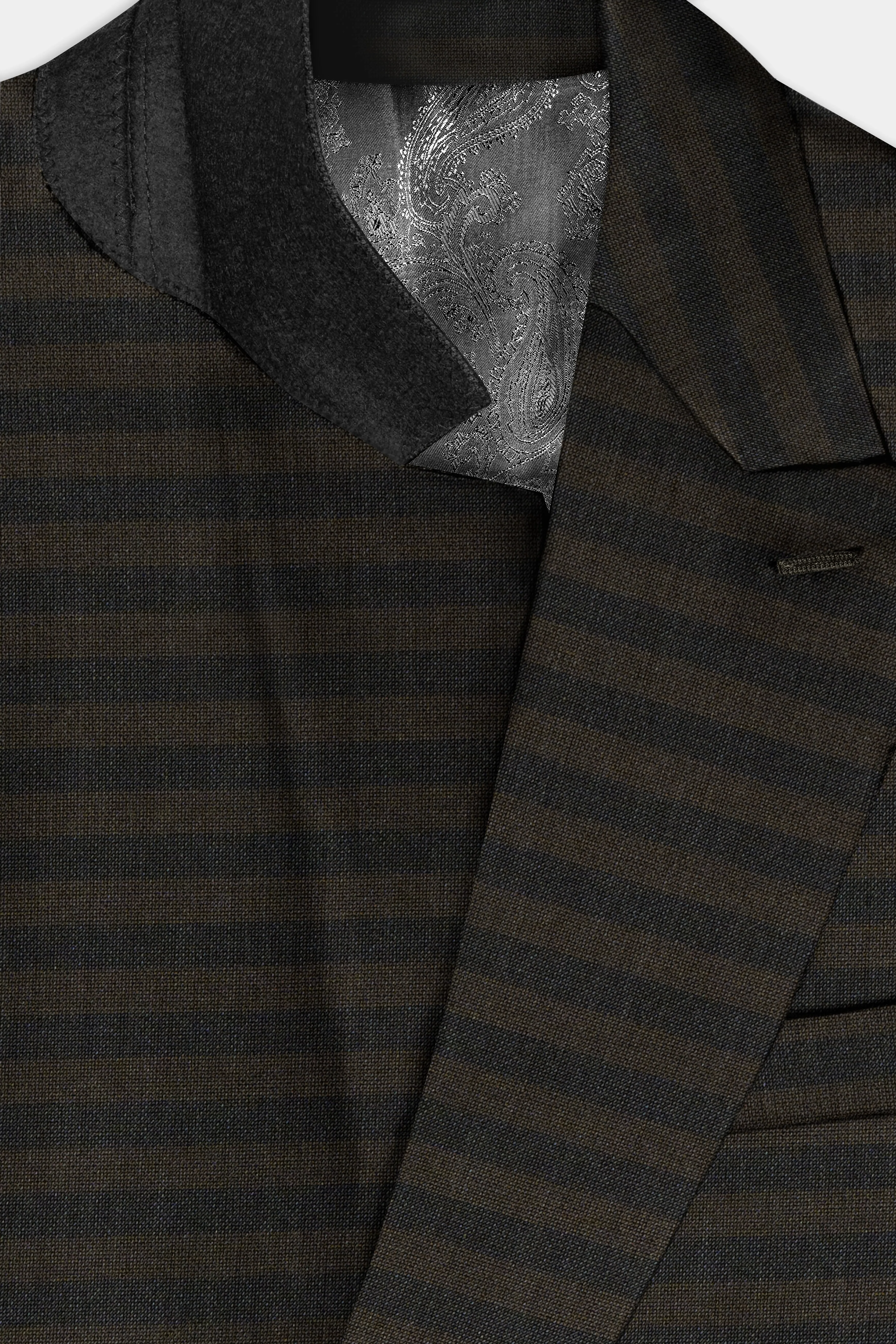 Taupe Brown With Jade Black Striped Wool Blend Double Breasted Suit sold by French Crown product image thumbnail 4