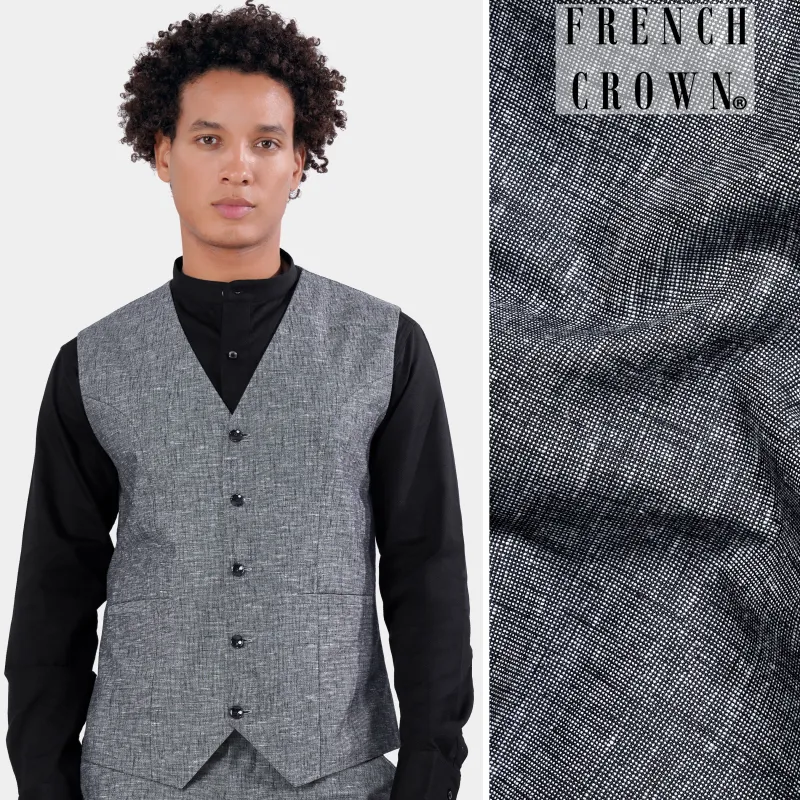 Cloudy Gray Luxurious Linen Waistcoat sold by French Crown