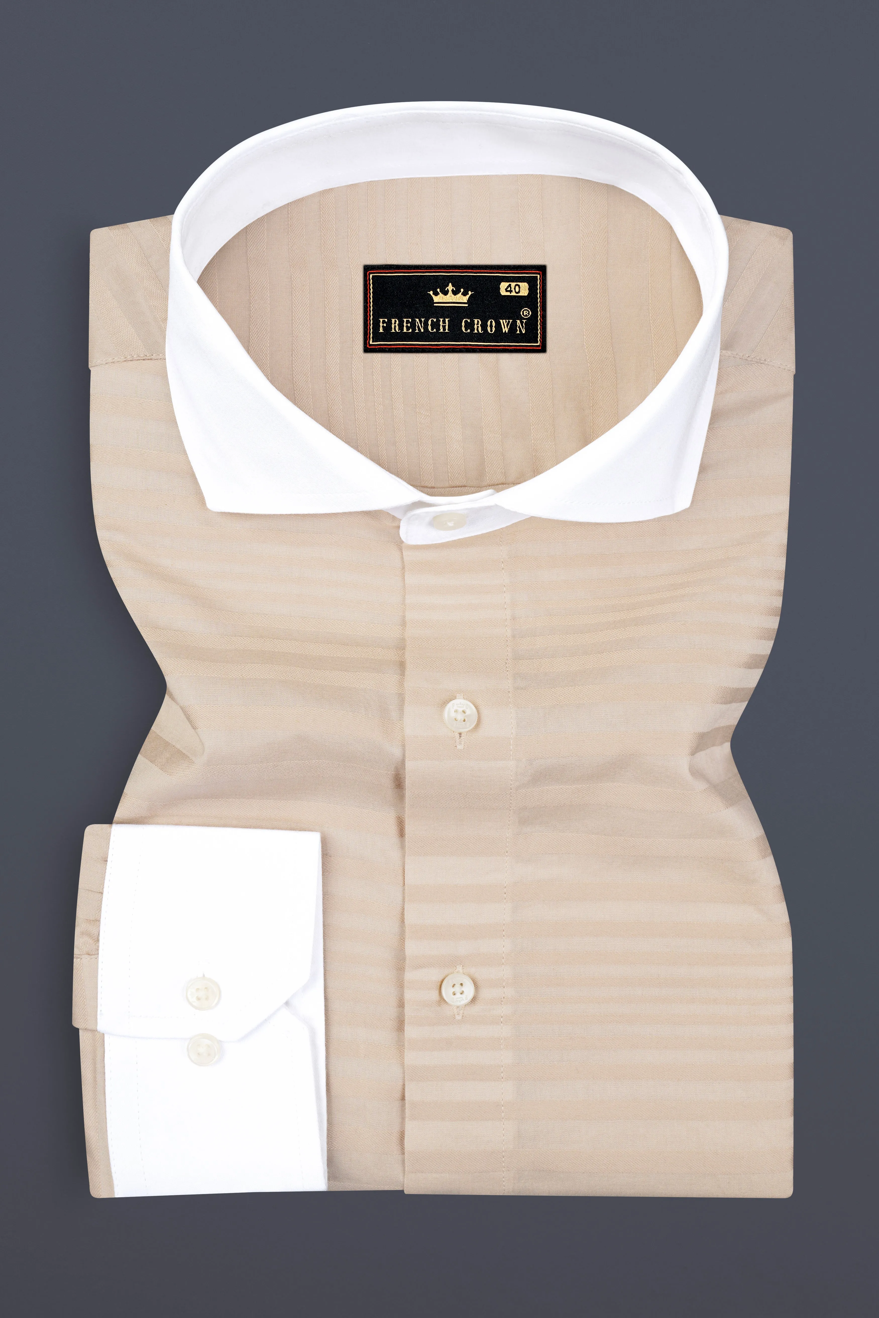 Wafer Cream Striped Dobby Textured Premium Cotton Shirt sold by French Crown product image thumbnail 2