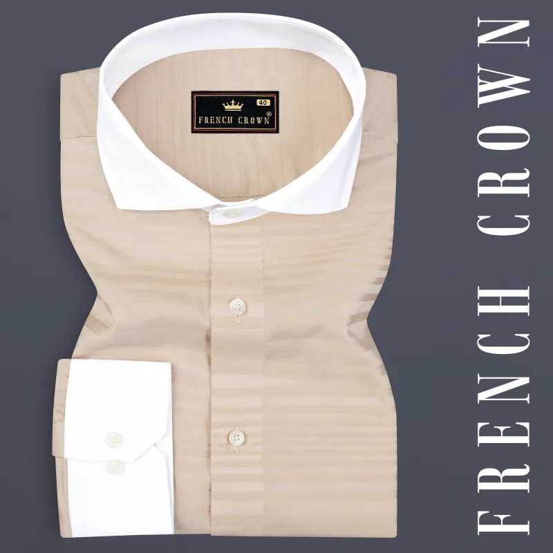 Wafer Cream Striped Dobby Textured Premium Cotton Shirt sold by French Crown