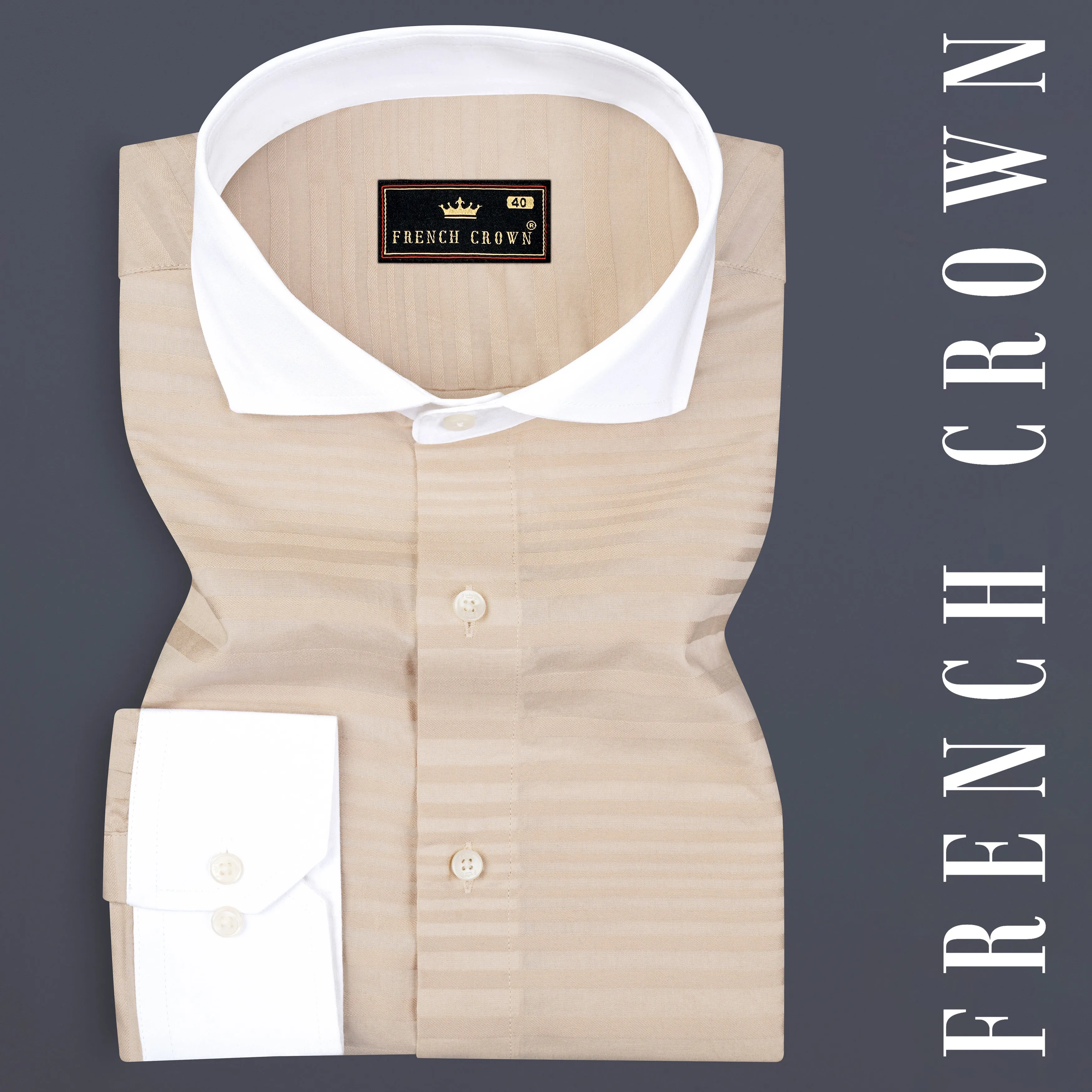 Wafer Cream Striped Dobby Textured Premium Cotton Shirt sold by French Crown