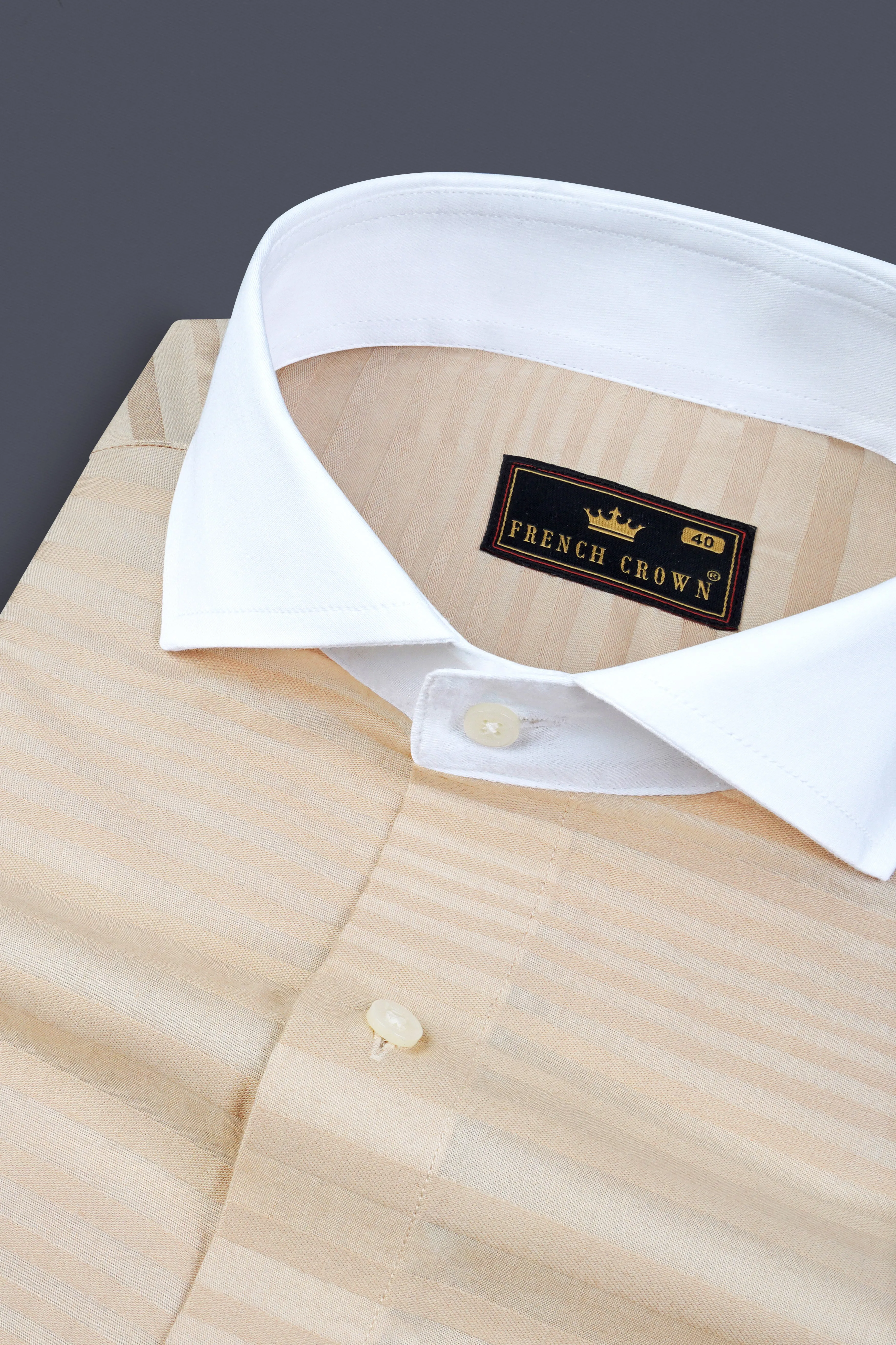 Wafer Cream Striped Dobby Textured Premium Cotton Shirt sold by French Crown product image thumbnail 4