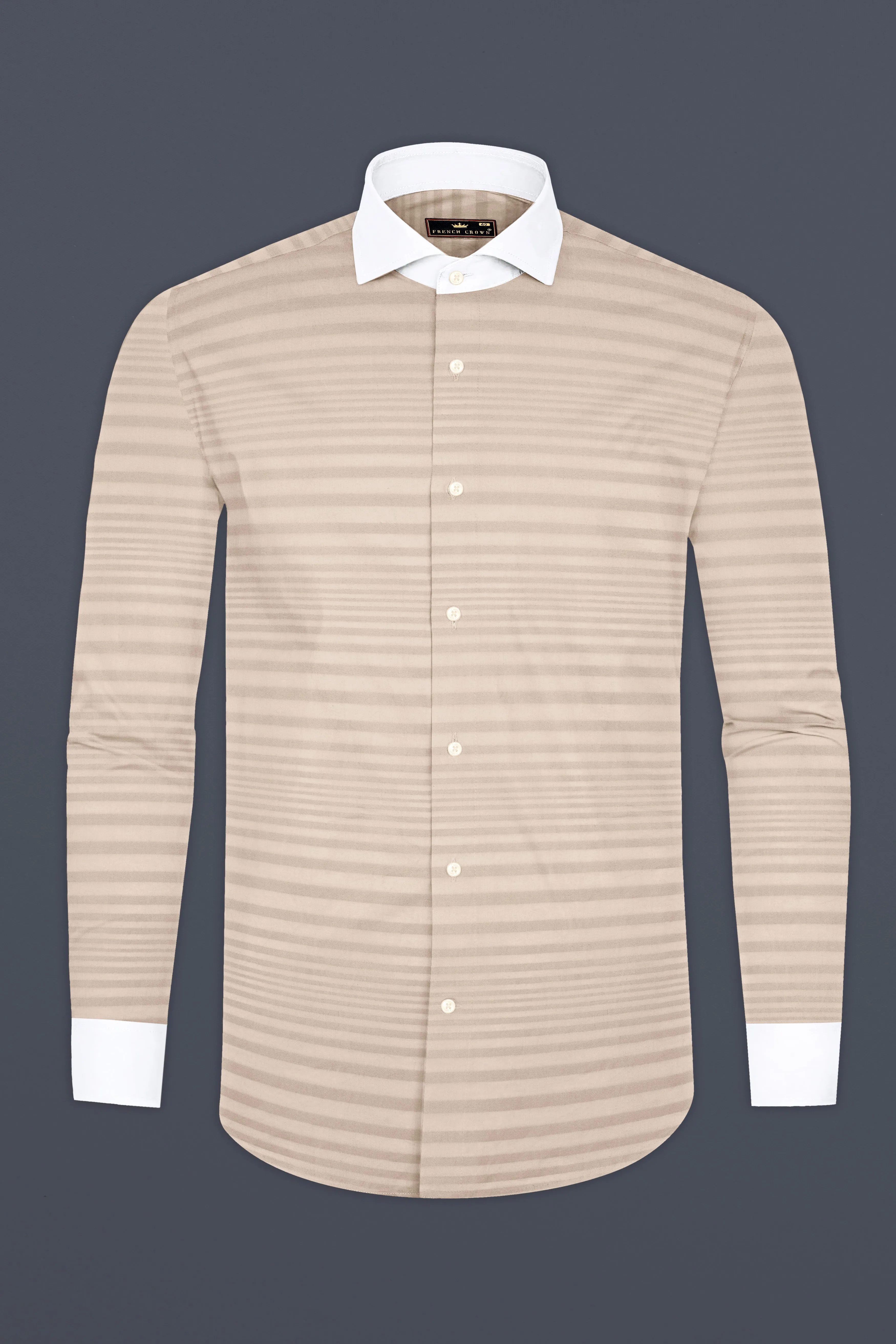 Wafer Cream Striped Dobby Textured Premium Cotton Shirt sold by French Crown product image thumbnail 5
