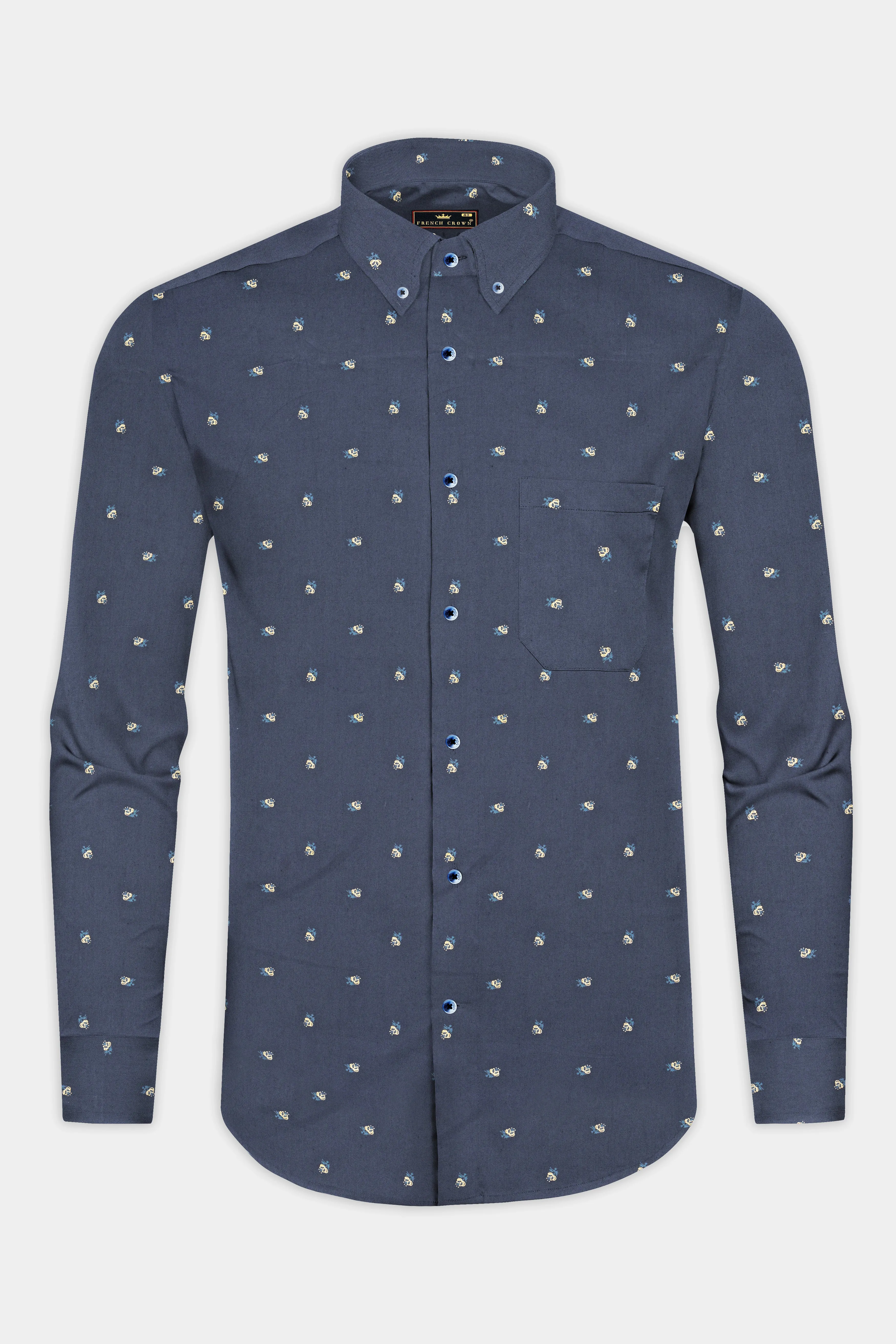 Fiord Blue Twill Printed Cotton Shirt sold by French Crown product image thumbnail 4
