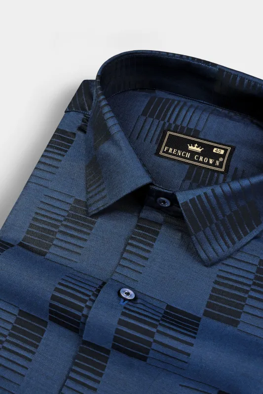 Fiord Blue Jacquard Textured Printed Premium Cotton Shirt sold by French Crown