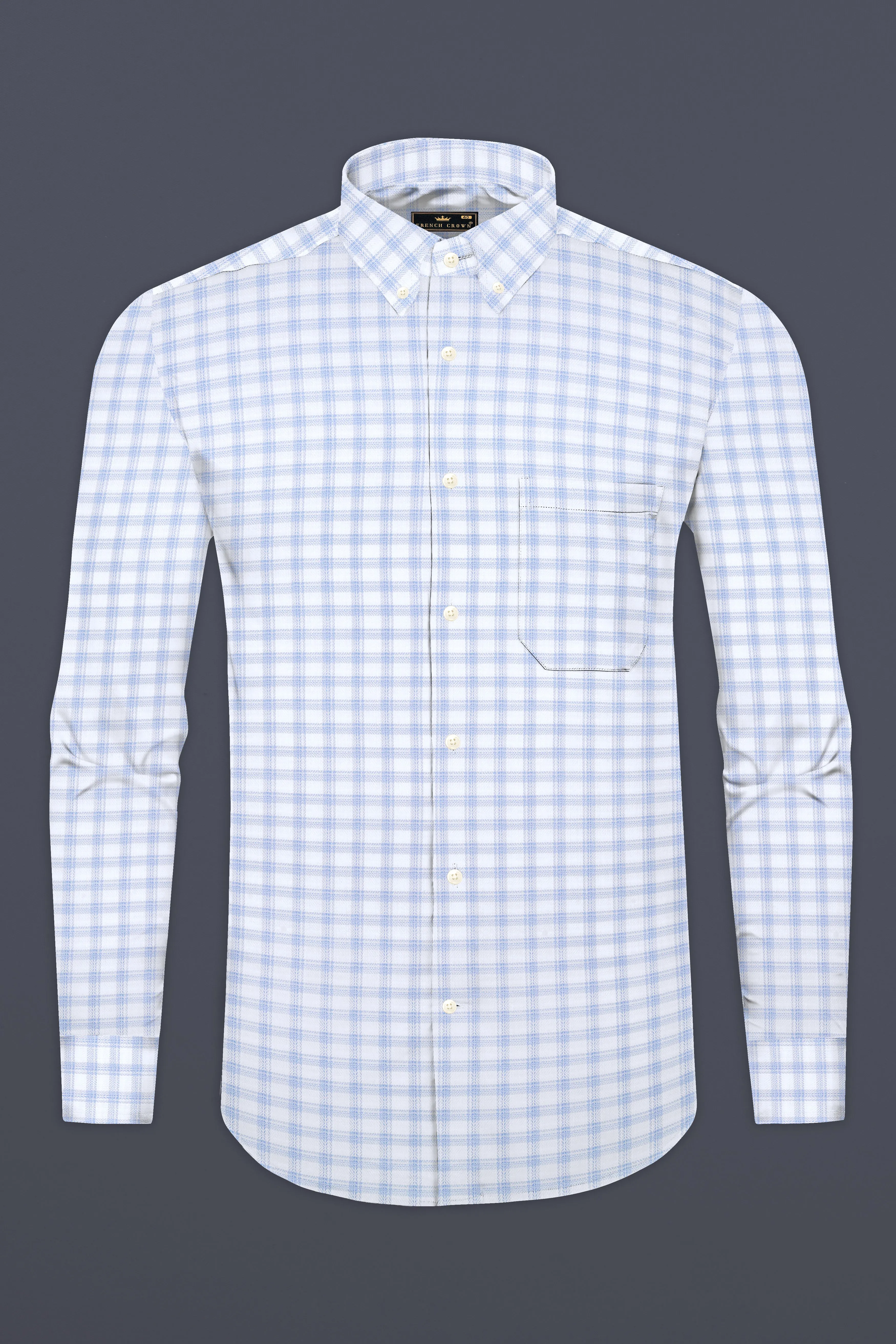 Periwinkle Blue And Bright White Checked Dobby Textured Premium Cotton Shirt sold by French Crown product image thumbnail 5