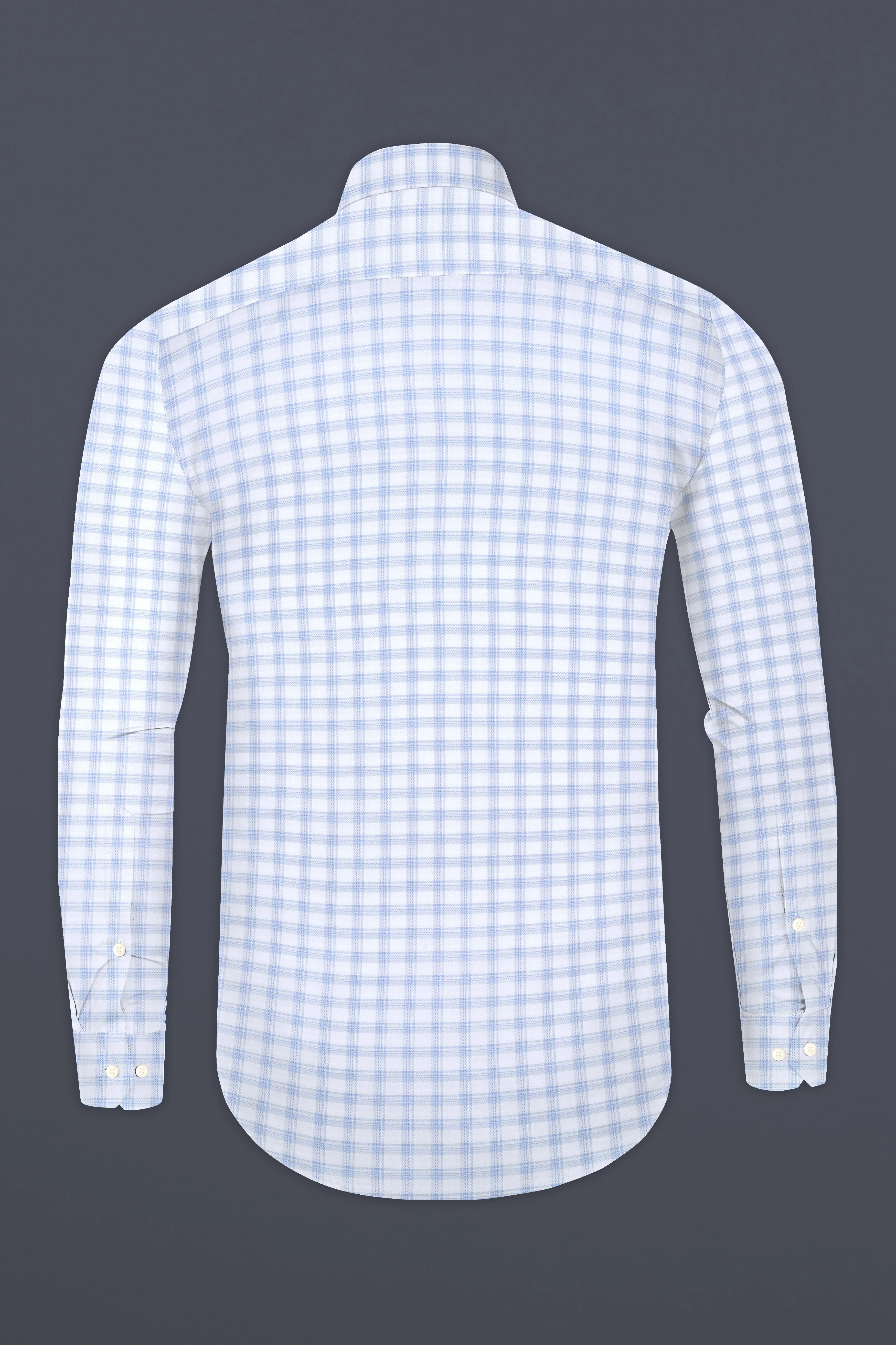 Periwinkle Blue And Bright White Checked Dobby Textured Premium Cotton Shirt sold by French Crown product image thumbnail 4