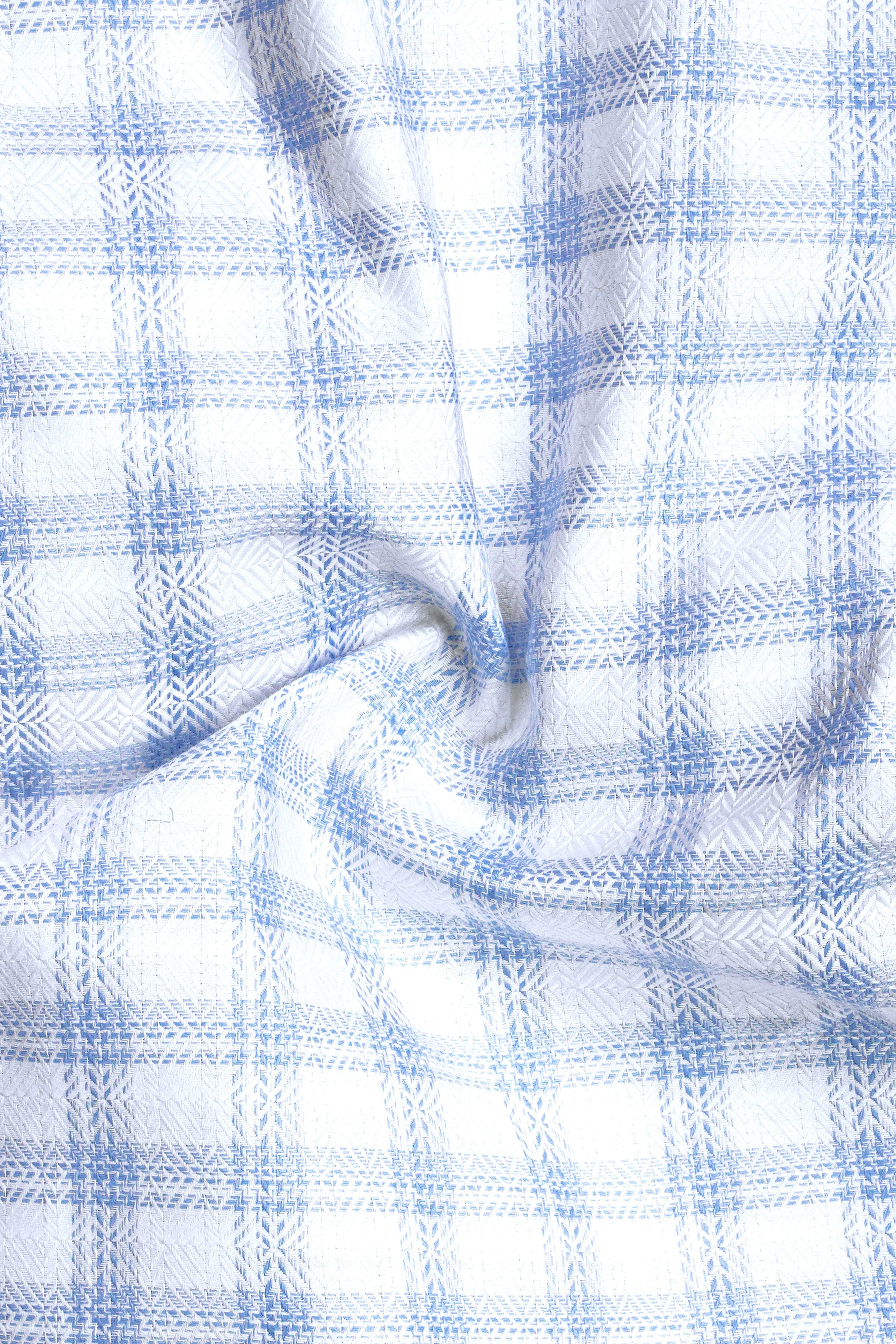 Periwinkle Blue And Bright White Checked Dobby Textured Premium Cotton Shirt sold by French Crown product image thumbnail 2