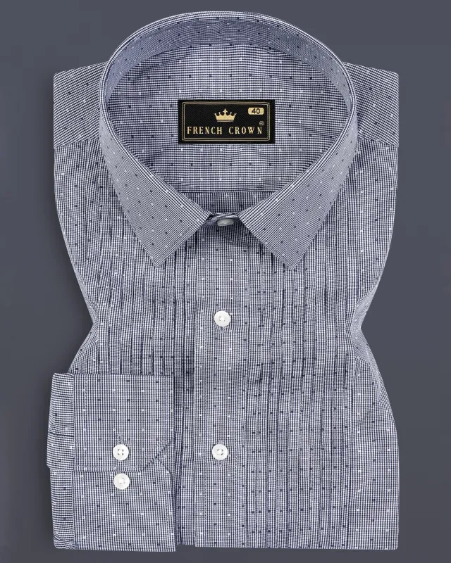 Wenge Blue Snake Pleated Dobby Textured Premium Giza Cotton Tuxedo Shirt sold by French Crown