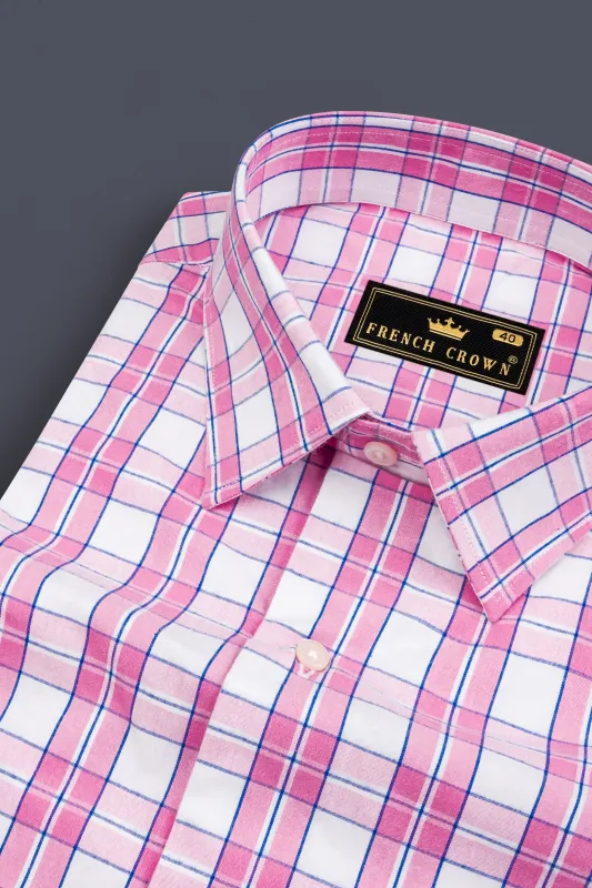 Lily Pink And Bright White Plaid Giza Cotton Shirt sold by French Crown