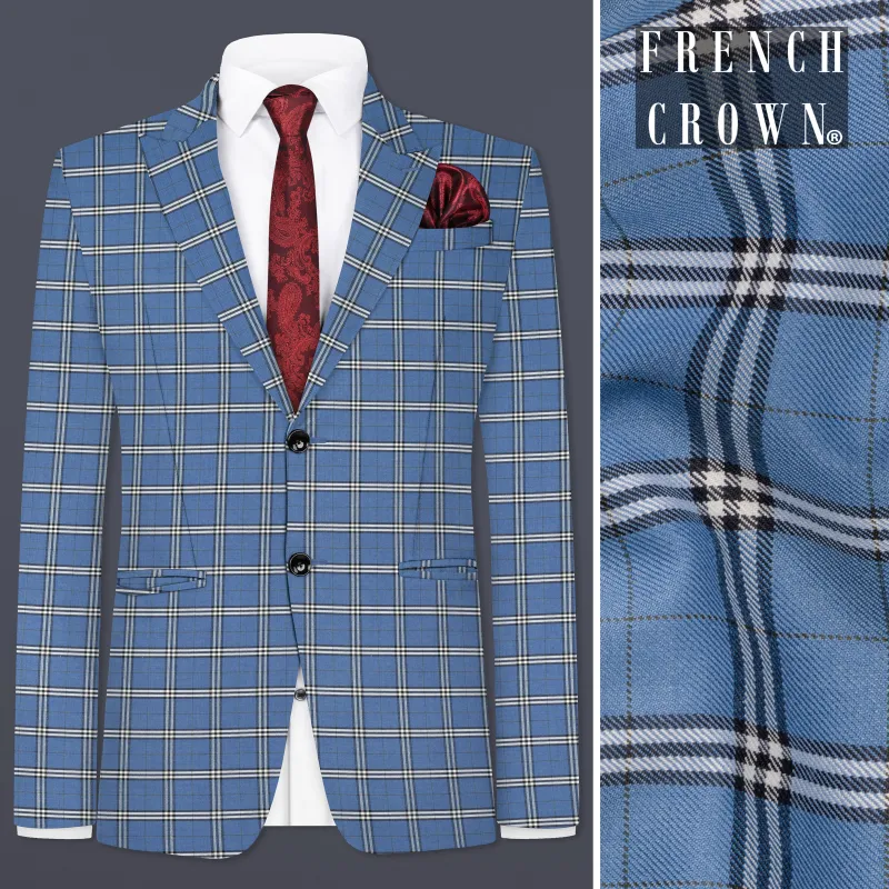 Metallic Blue Wool Blend Single Breasted Blazer sold by French Crown