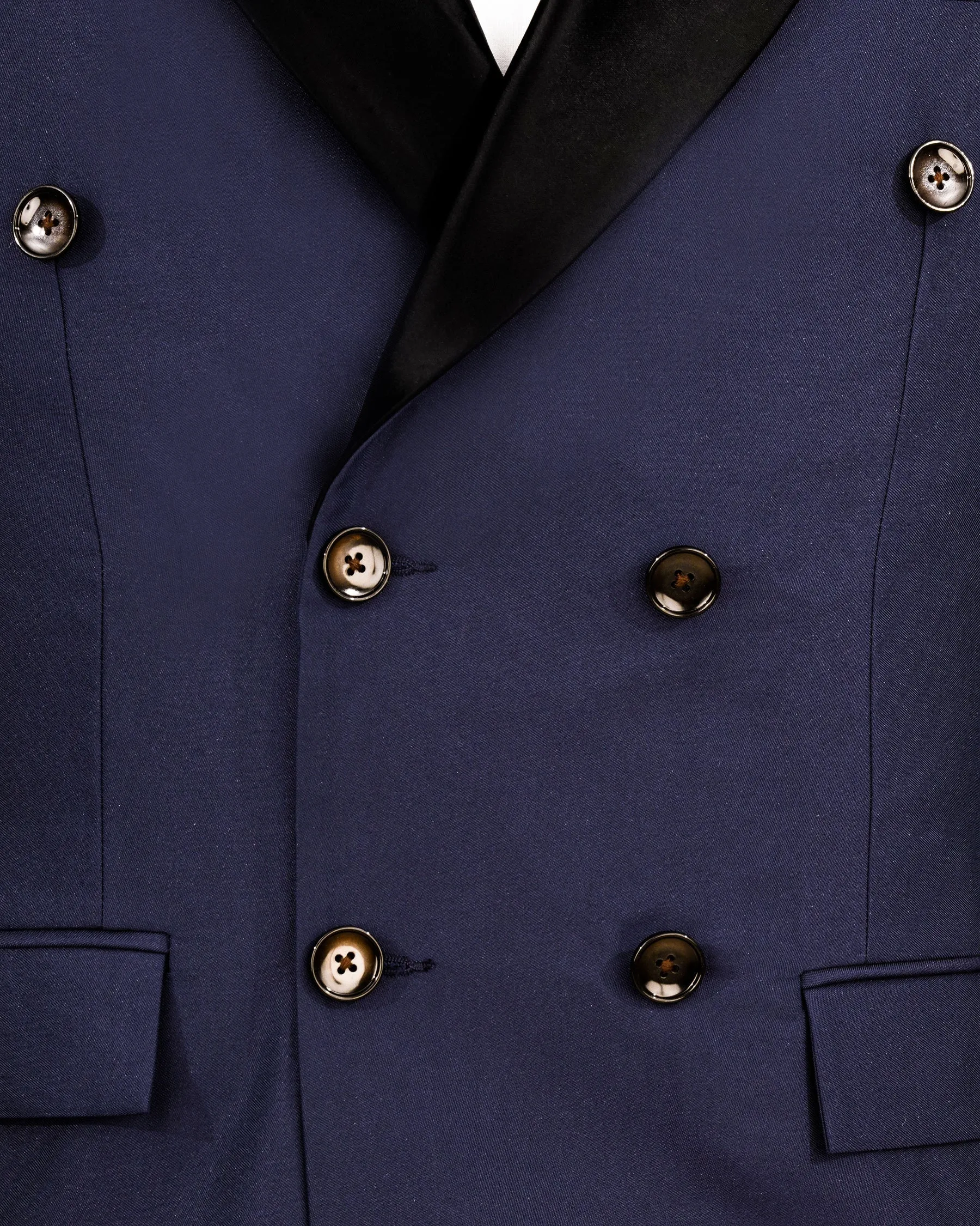 Bleached Cedar Blue Double Breasted Black Lapel Designer Suit sold by French Crown product image thumbnail 5