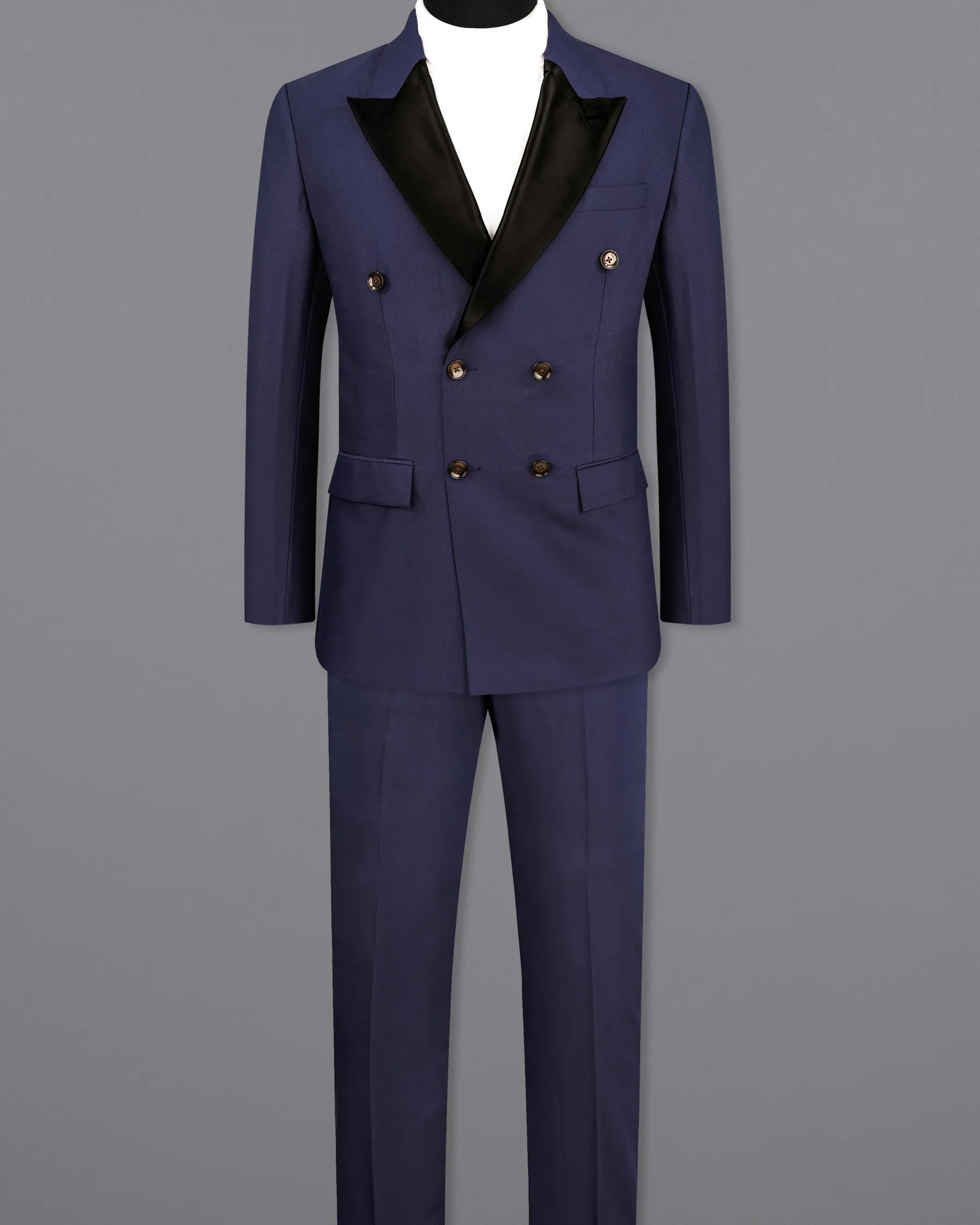 Bleached Cedar Blue Double Breasted Black Lapel Designer Suit sold by French Crown product image thumbnail 4