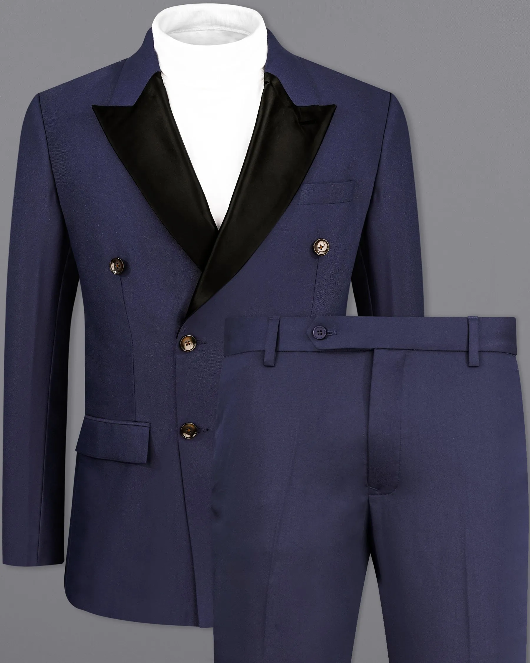 Bleached Cedar Blue Double Breasted Black Lapel Designer Suit sold by French Crown product image thumbnail 2