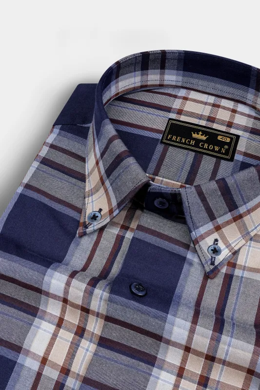Ebony Clay Blue Plaid Twill Cotton Shirt sold by French Crown