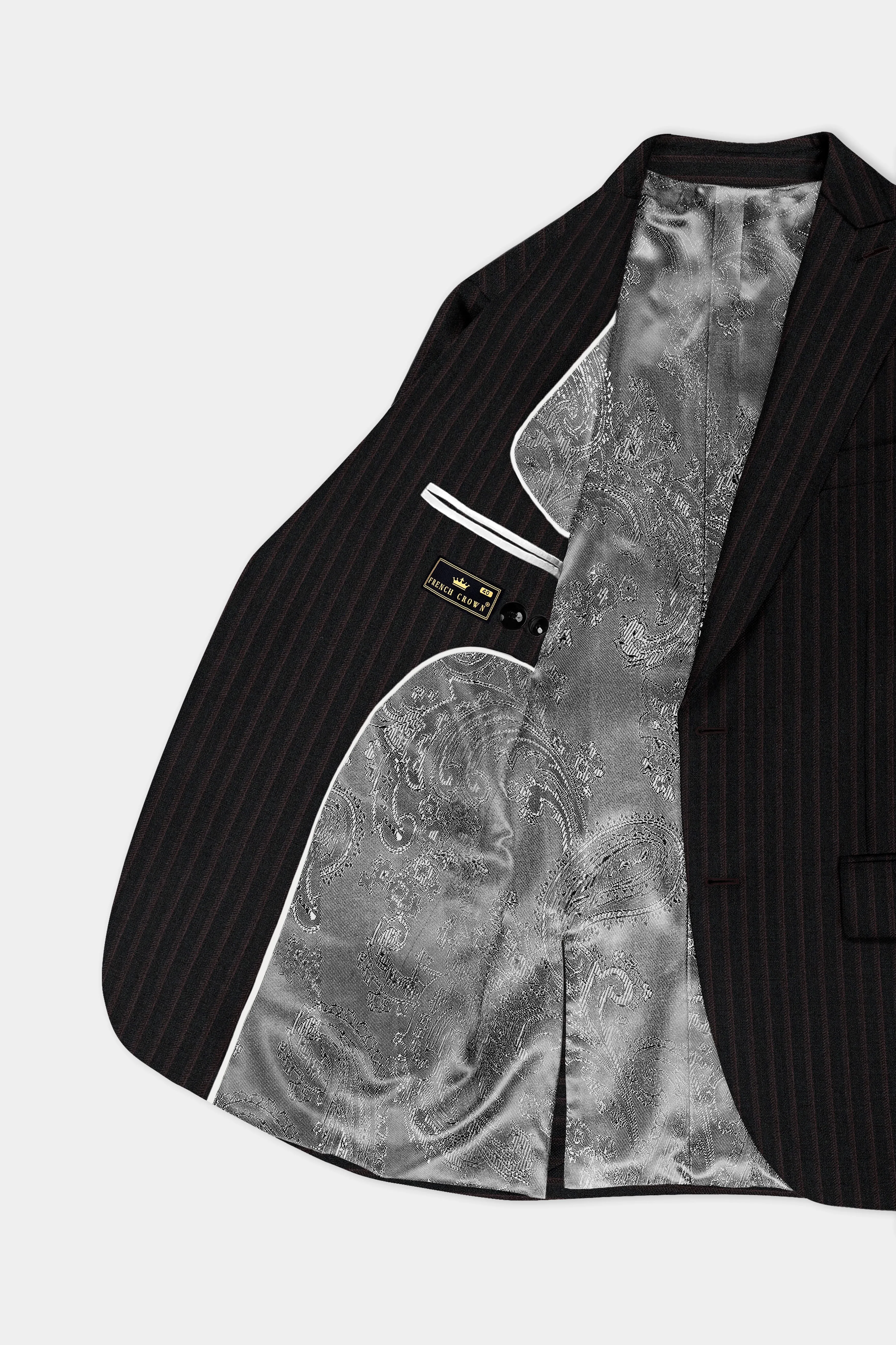 Jade Black With Iridium Maroon Striped Wool Blend Blazer sold by French Crown product image thumbnail 5
