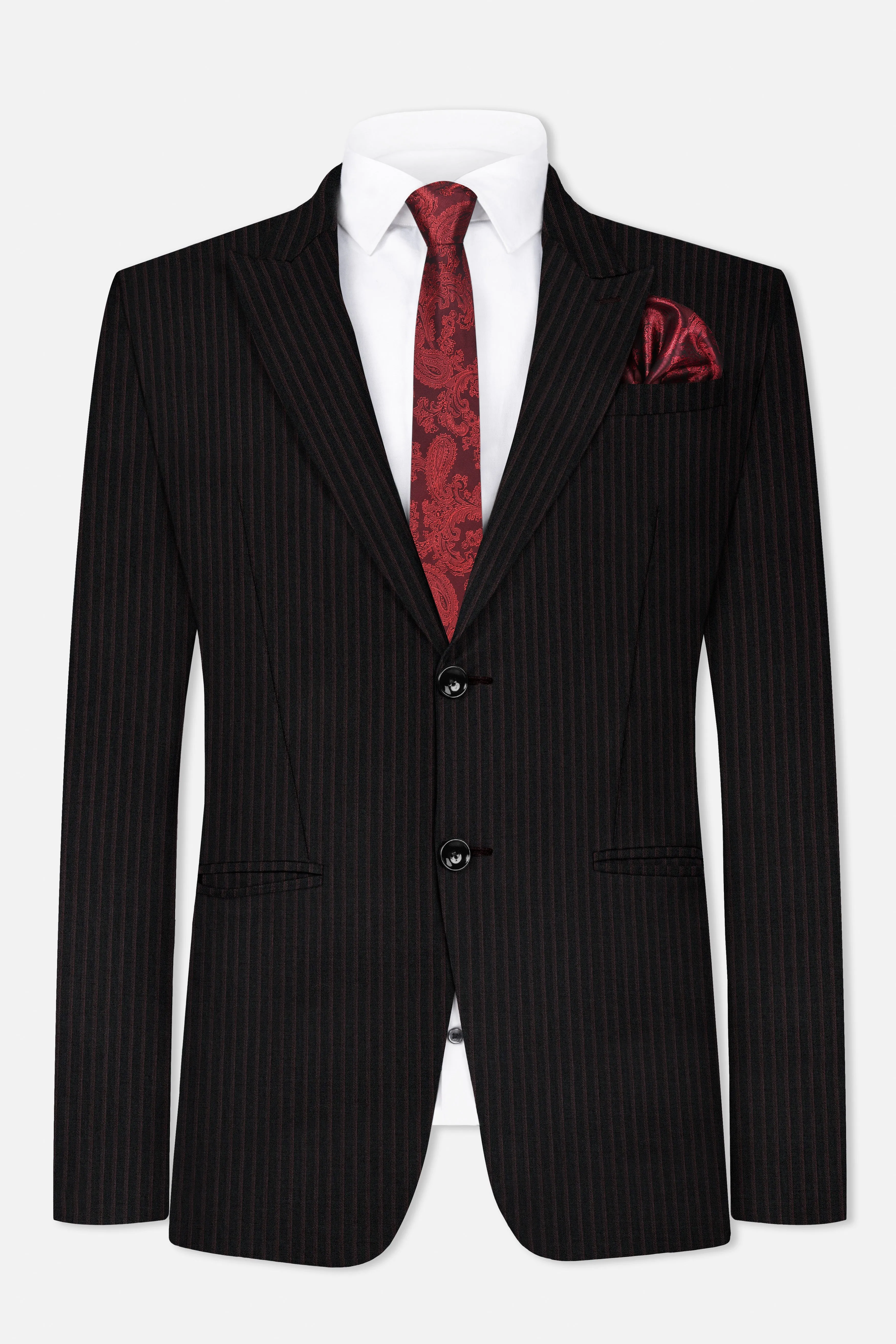 Jade Black With Iridium Maroon Striped Wool Blend Blazer sold by French Crown product image thumbnail 2