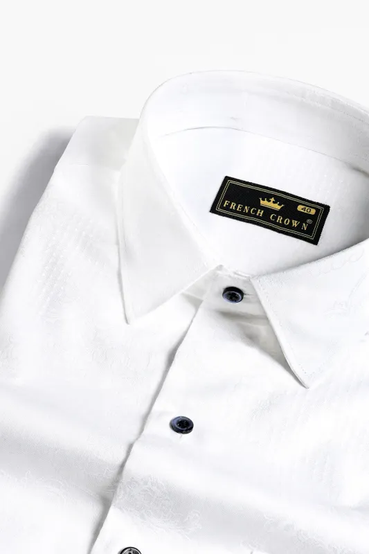 Bright White Jacquard Textured Premium Giza Cotton Shirt sold by French Crown