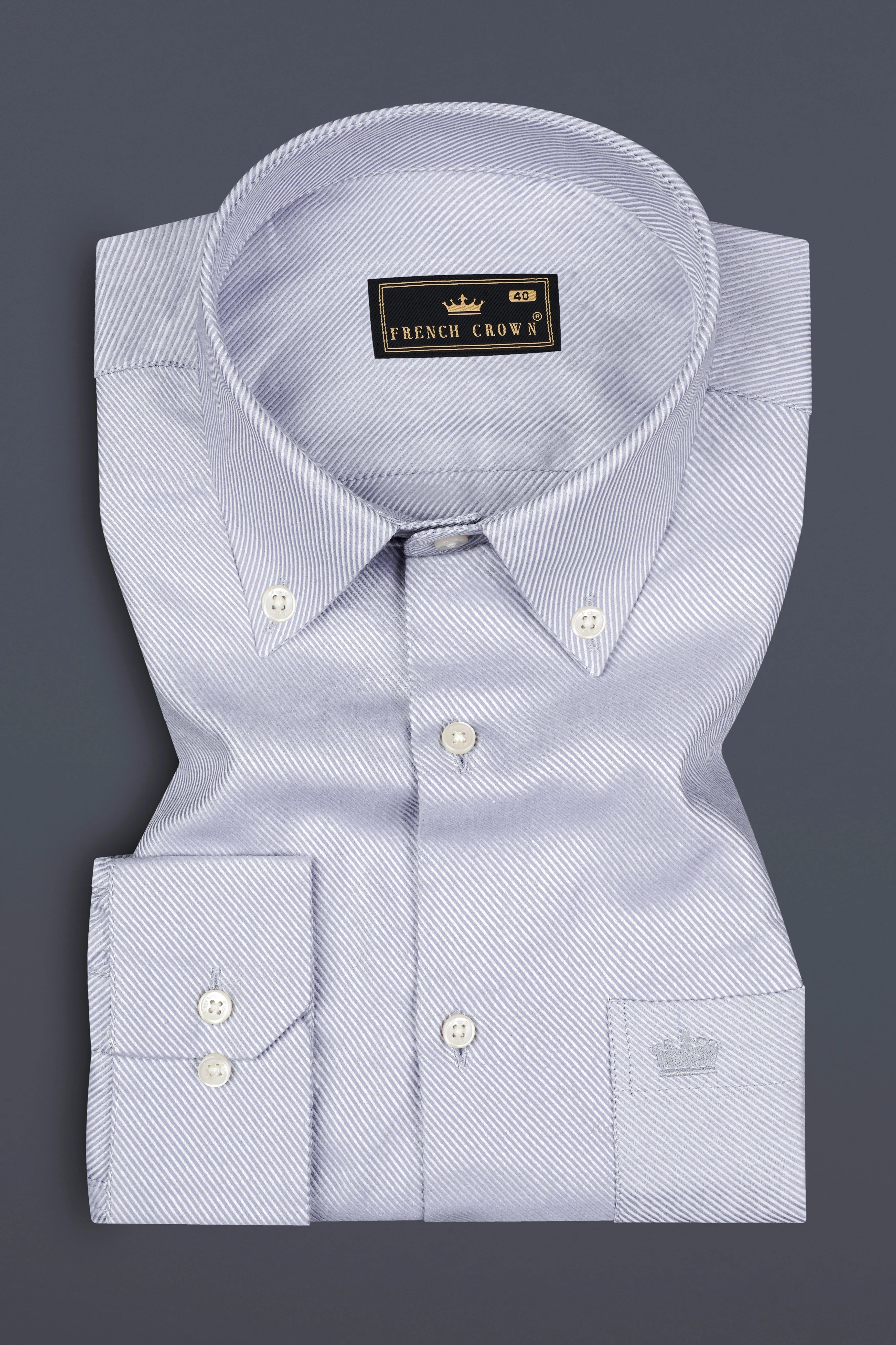 Periwinkle Blue Pin Striped Twill Giza Cotton Shirt sold by French Crown product image thumbnail 3