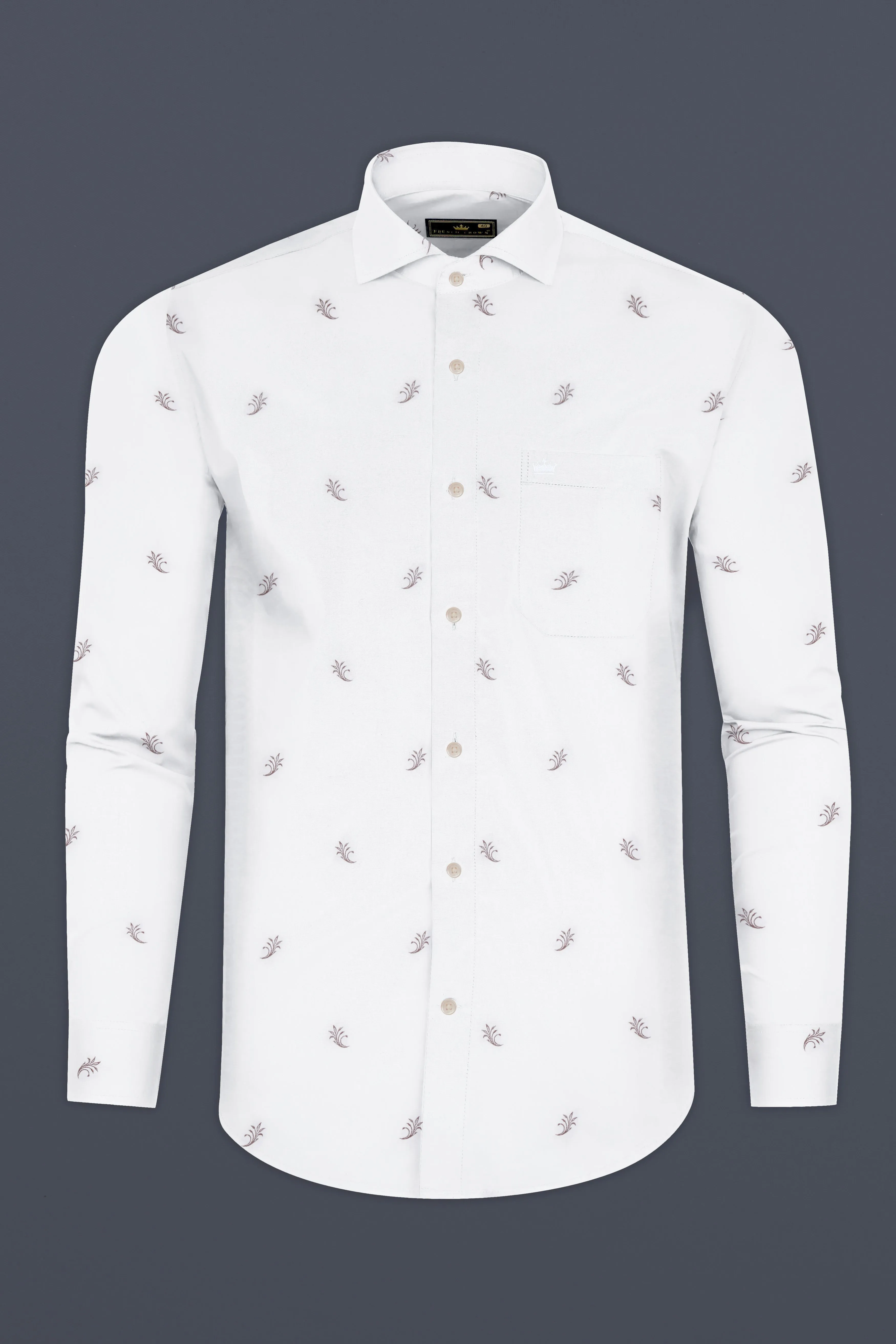 Bright White Jacquard Textured Printed Soft Cotton Shirt sold by French Crown product image thumbnail 4